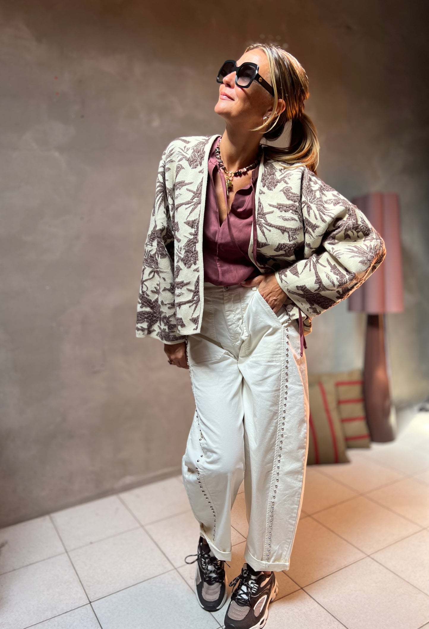 JACQUARD JACKET IVORY/TAUPE