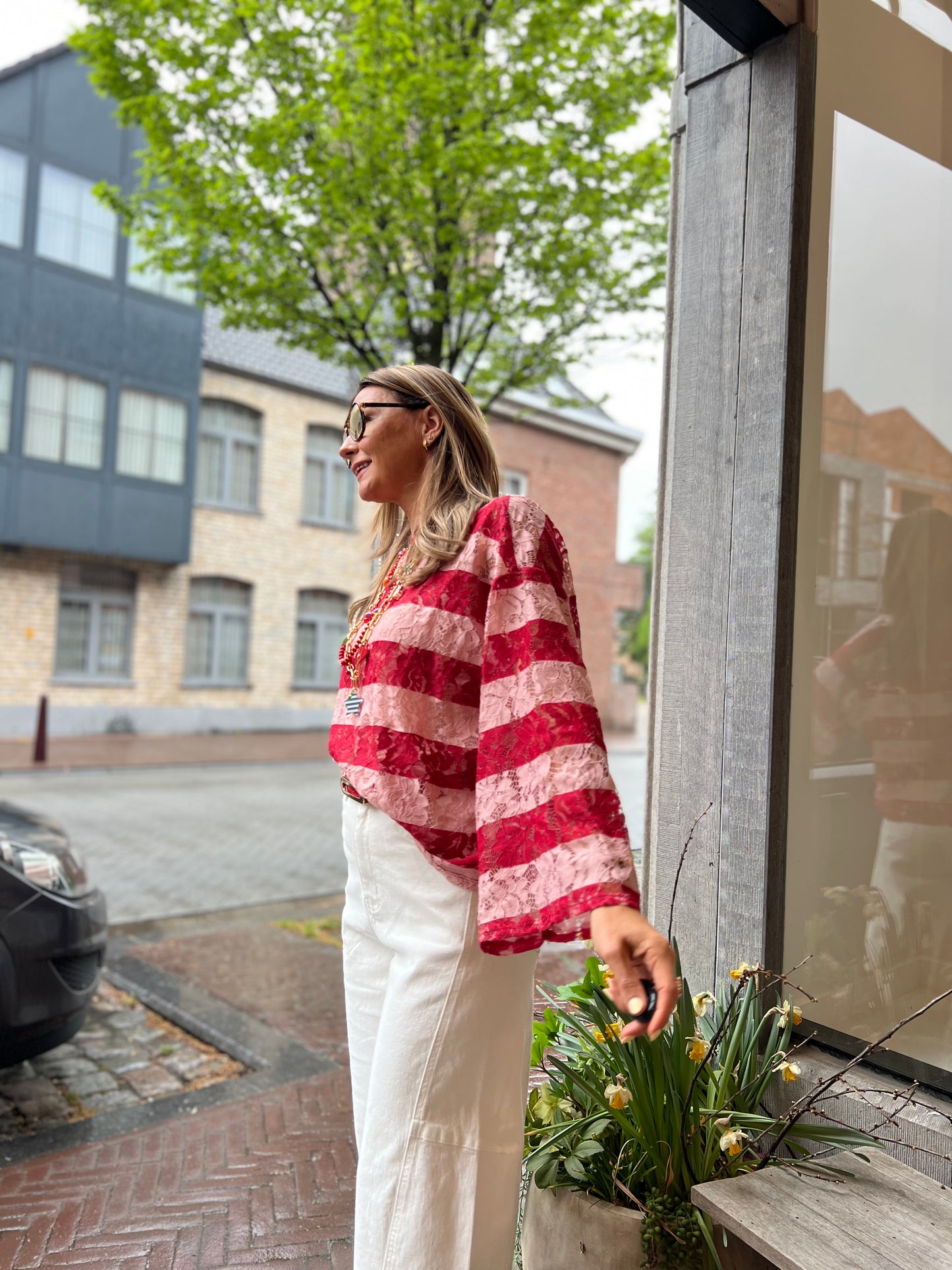 LIZ LACE SHIRT RED/ROSÉ