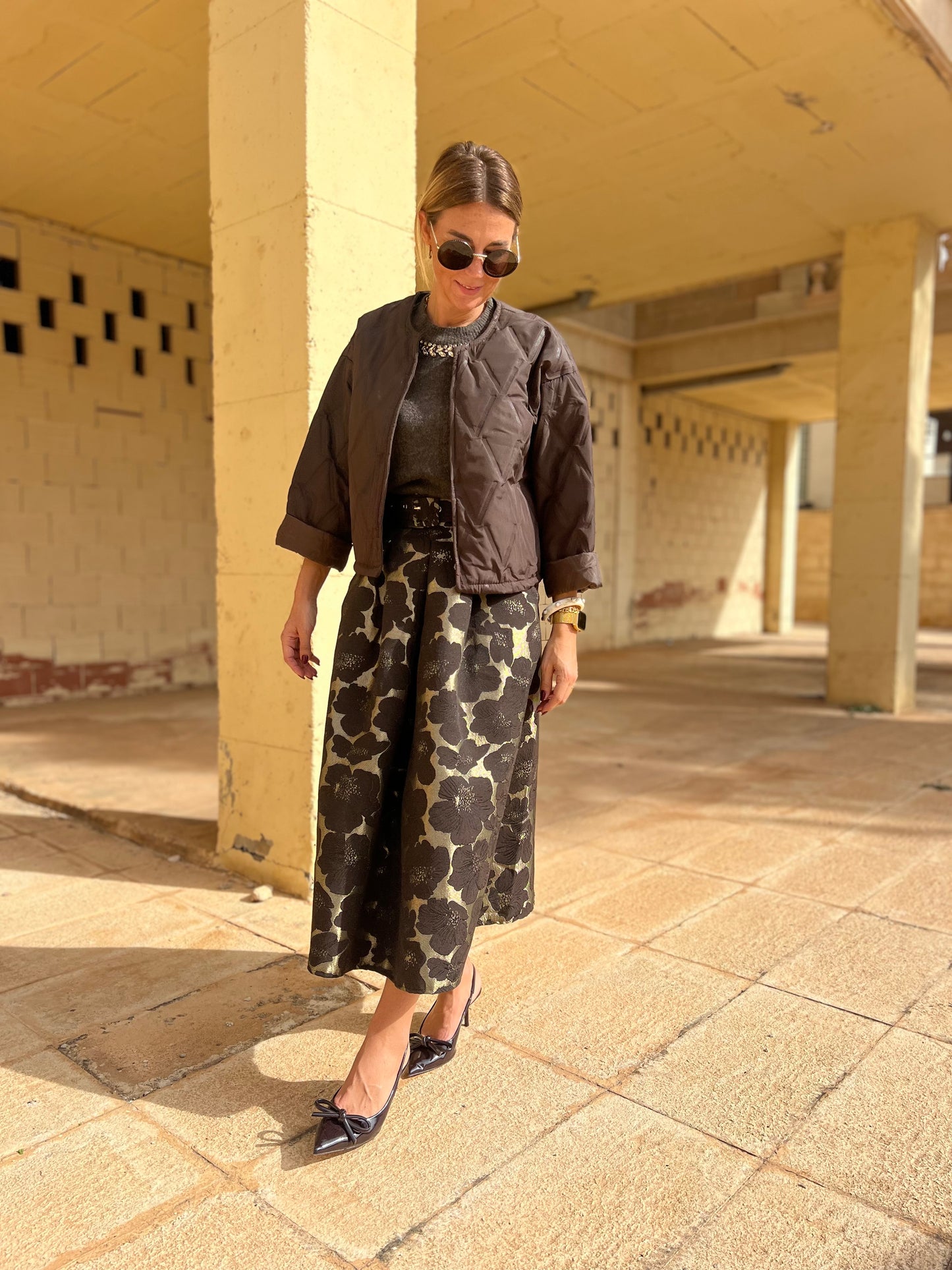 FLORAL JACQUARD MIDI SKIRT