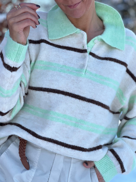 SALM KNITTED POLOSHIRT groen/beige