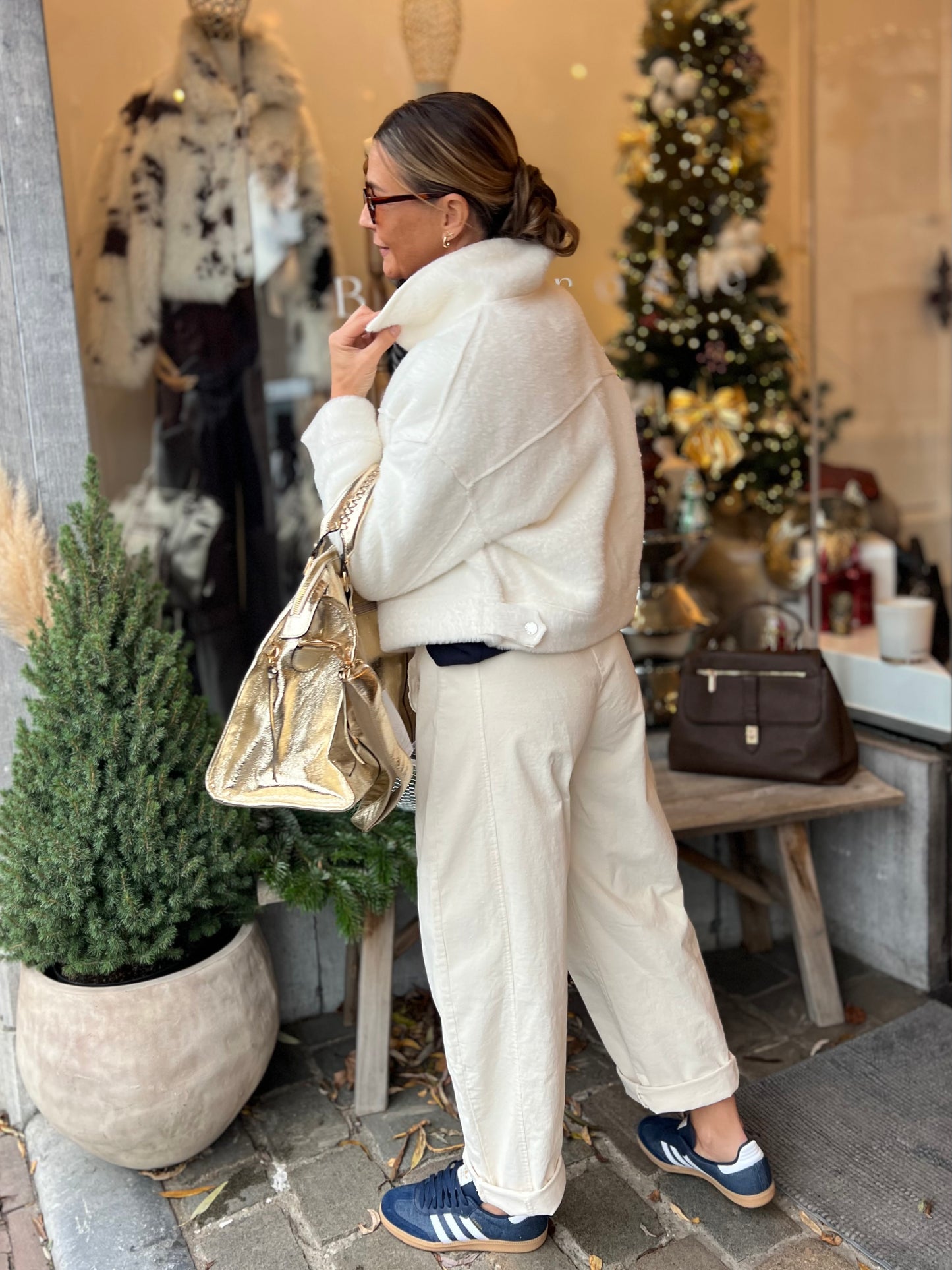 BARREL PANTS VELOURS WHITE