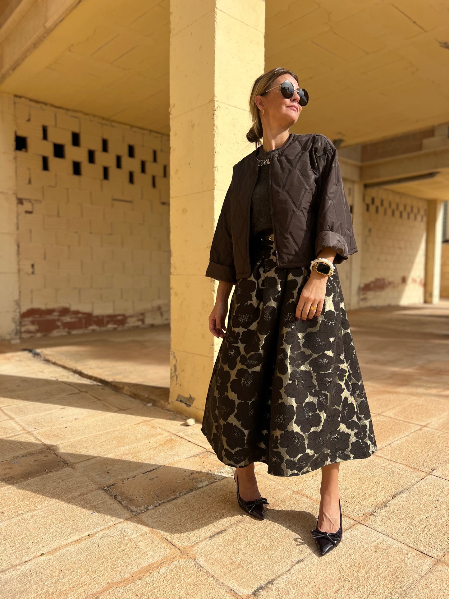 FLORAL JACQUARD MIDI SKIRT