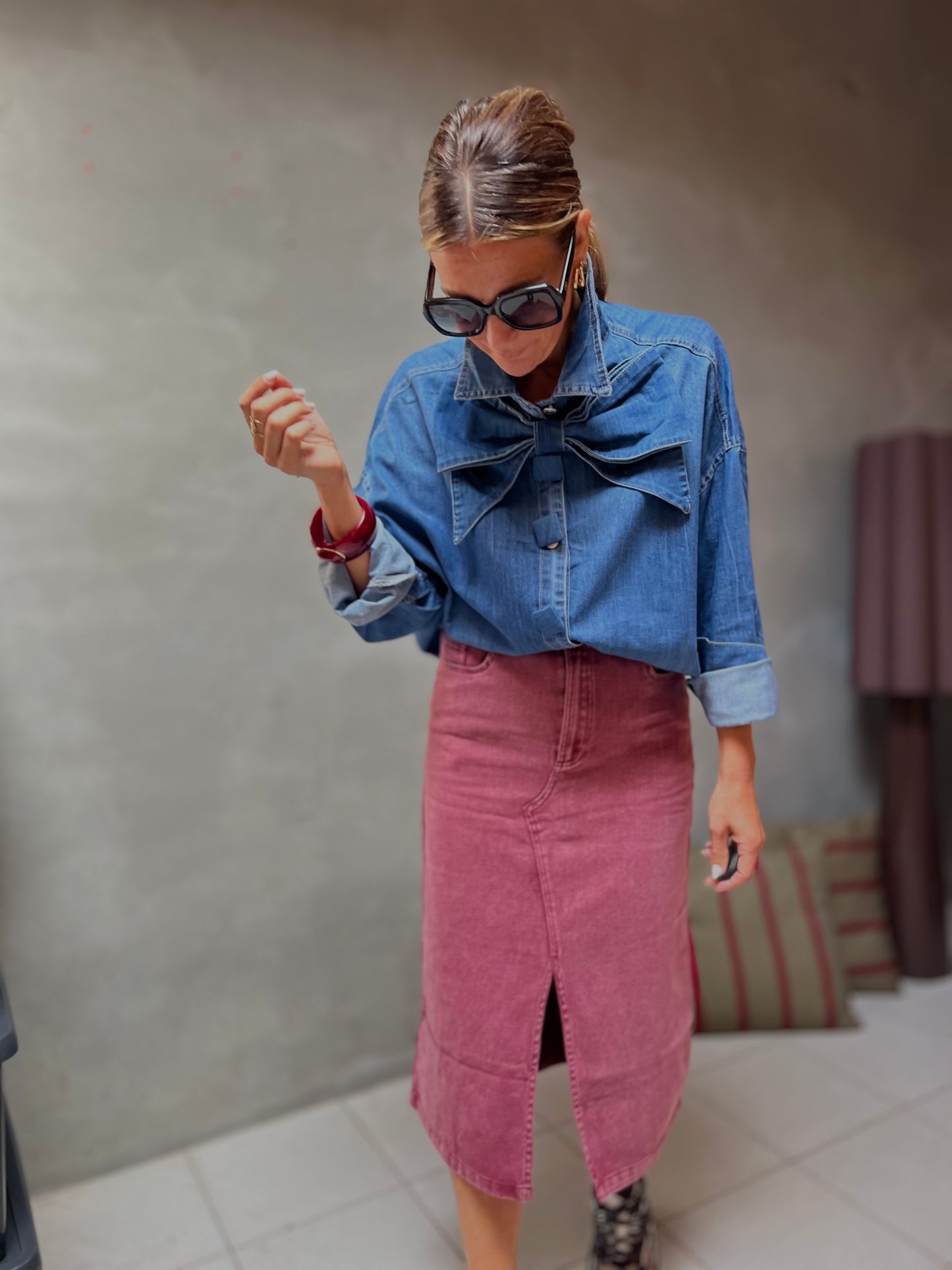 DUSTED PINK DENIM SKIRT