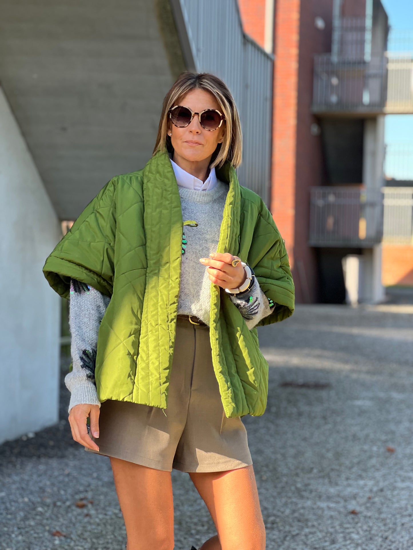 PADDED PONCHO GILET GREEN