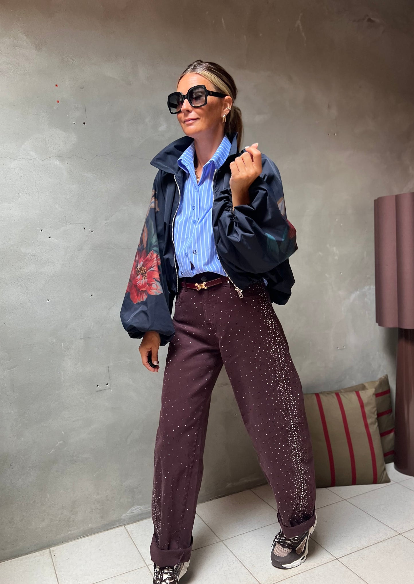 ELODIE RHINESTONE BARREL PANTS