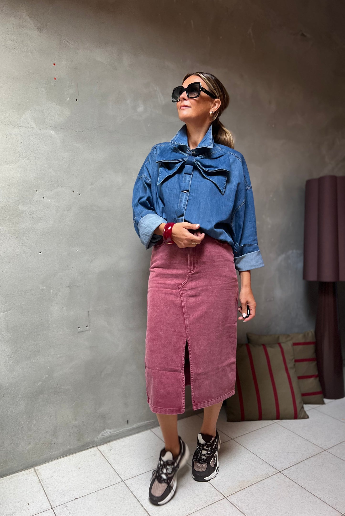 DUSTED PINK DENIM SKIRT