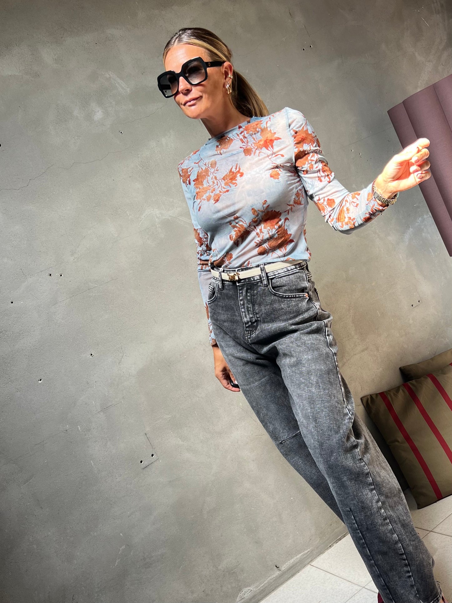 FLORAL MESH TOP POWDER BLUE