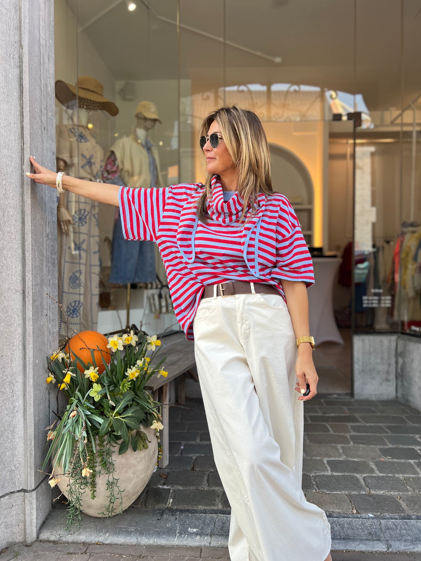 CANDY STRIPE SCARF TEE RED/BLUE