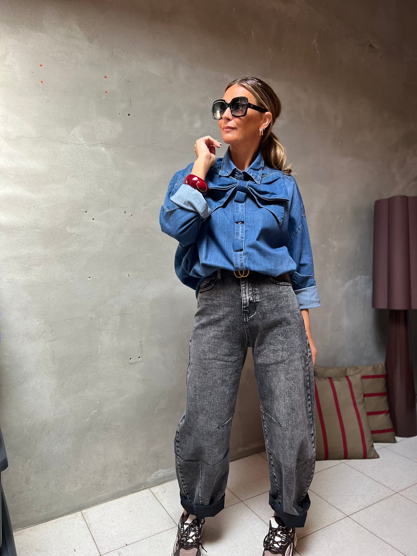 DENIM BOW BLOUSE