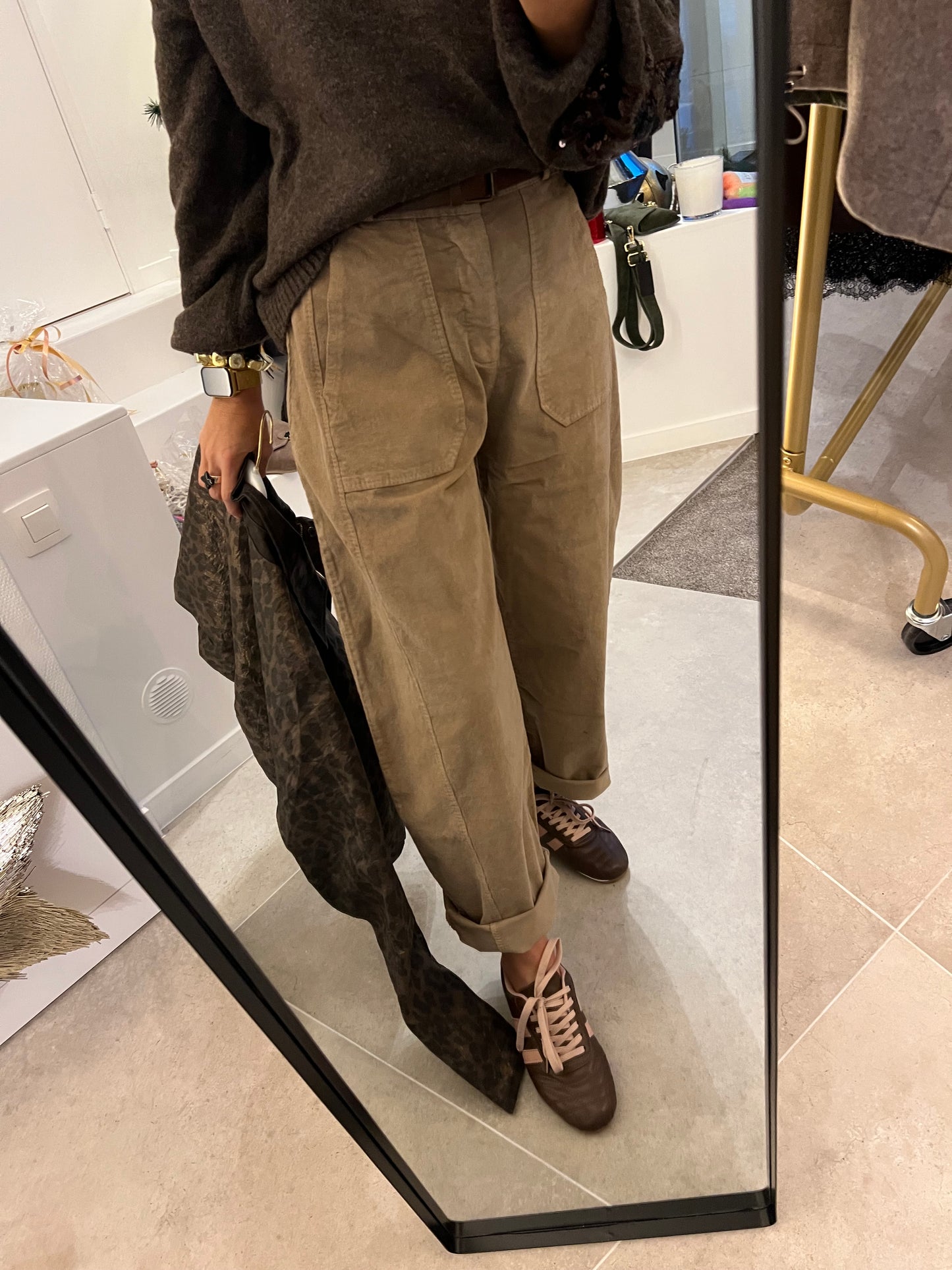 BARREL PANTS VELOURS CAMEL