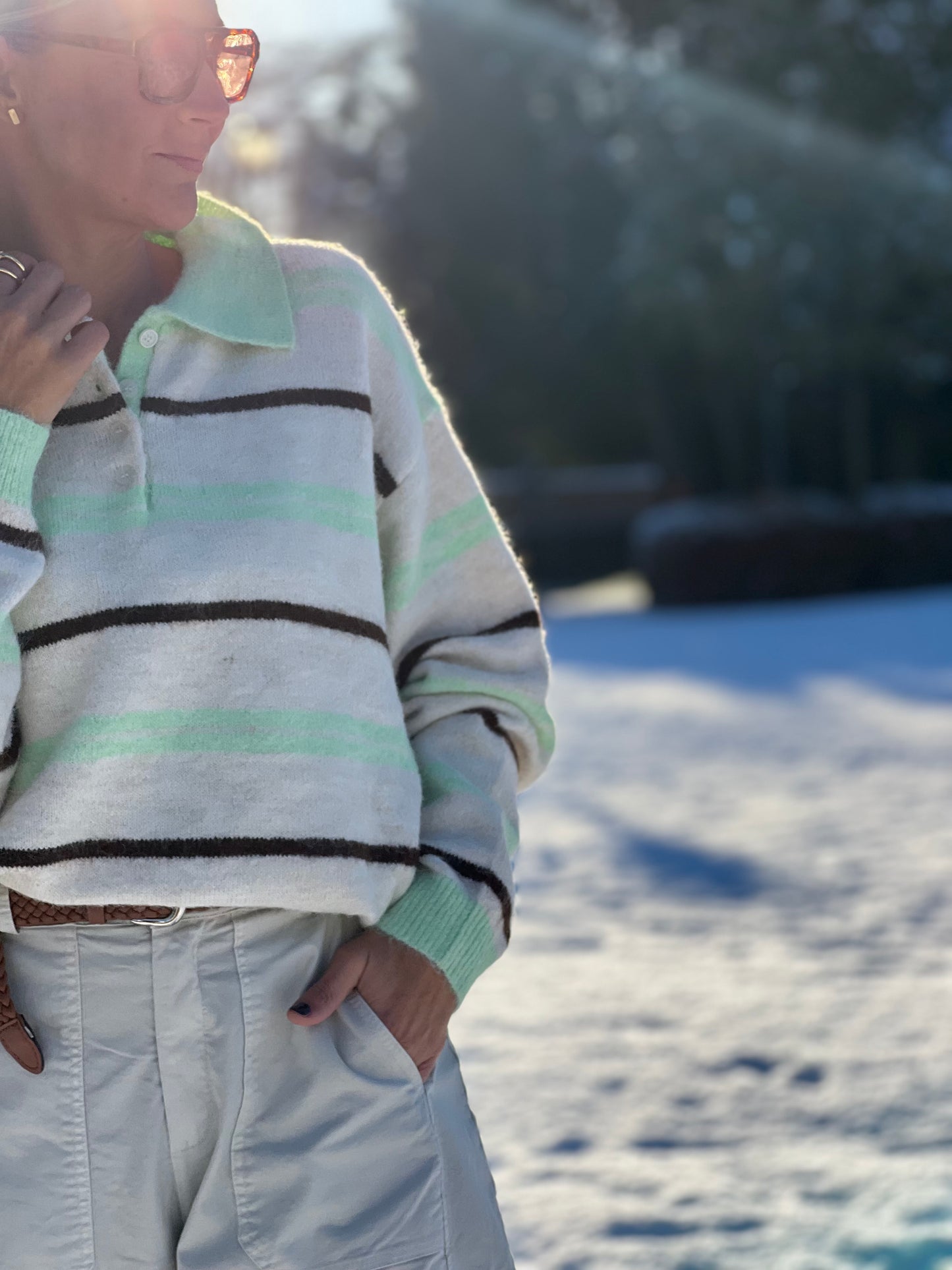 SALM KNITTED POLOSHIRT groen/beige