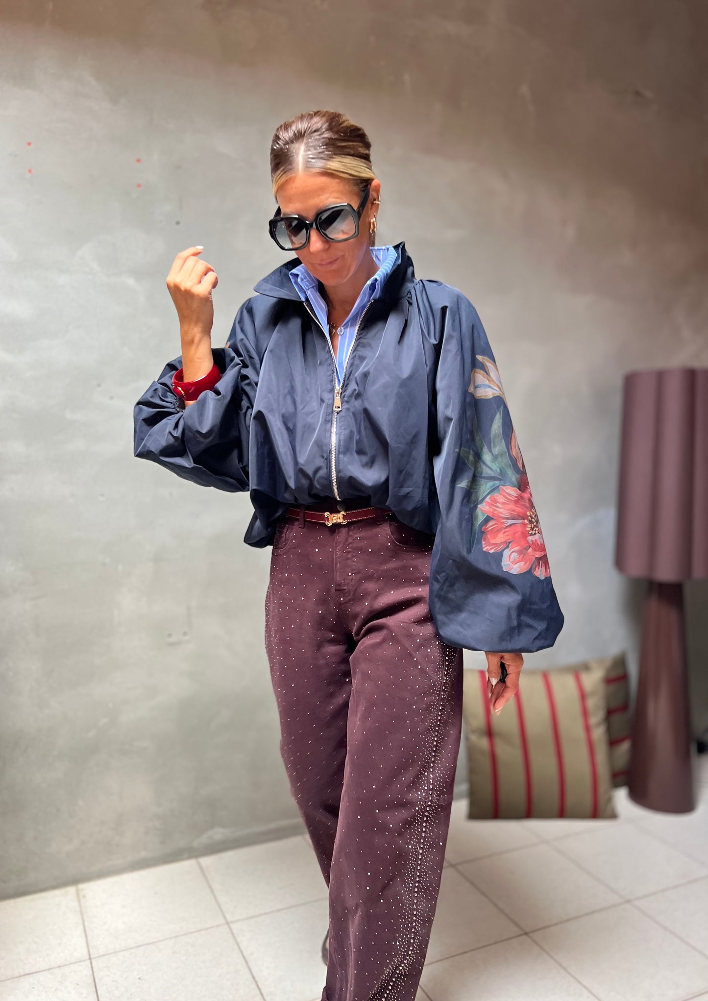 LEONIE BOMBER NAVY FLORAL