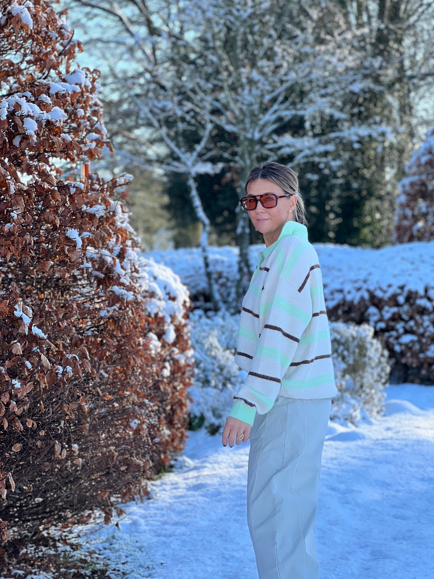 SALM KNITTED POLOSHIRT groen/beige