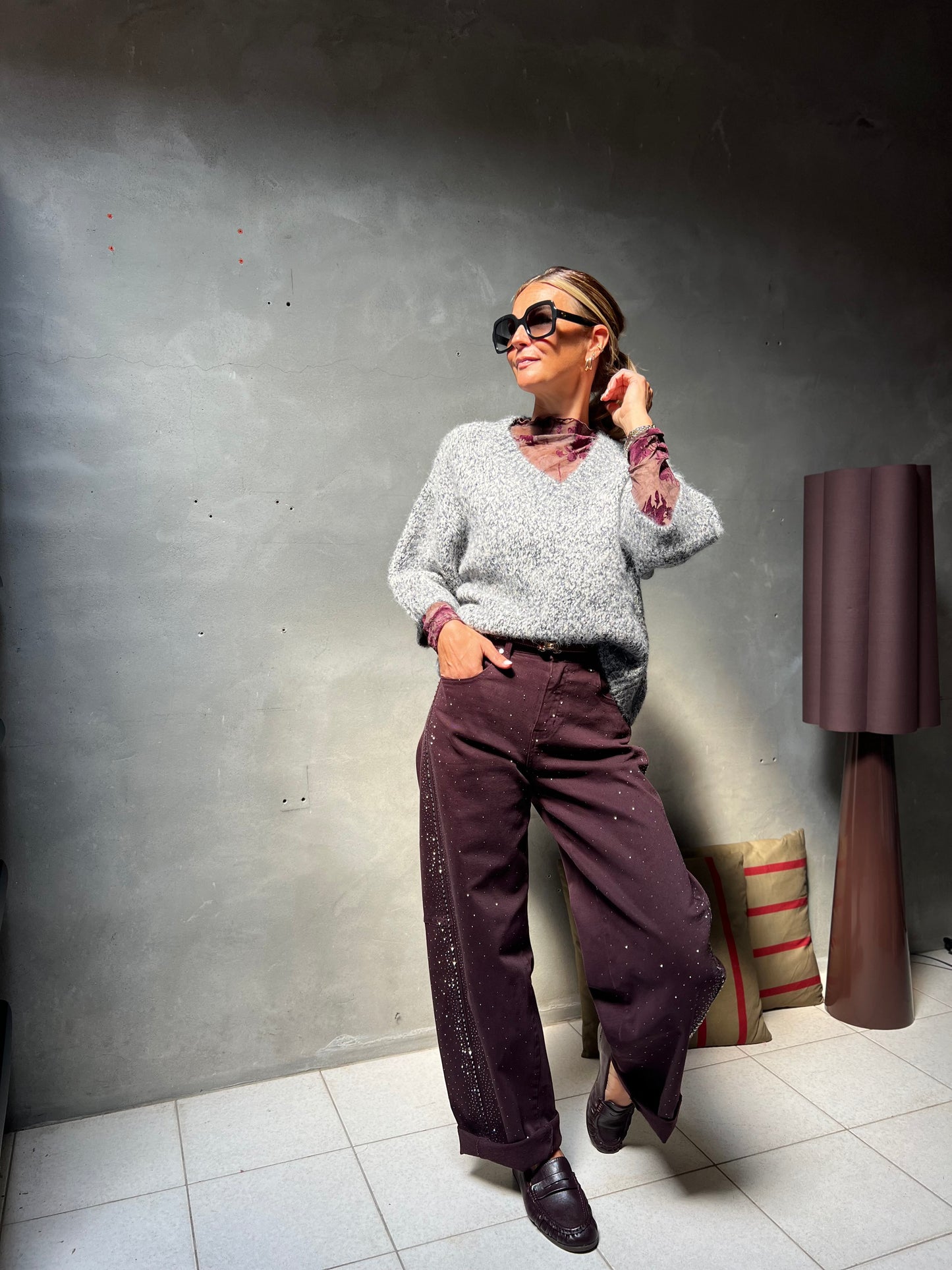 ELODIE RHINESTONE BARREL PANTS