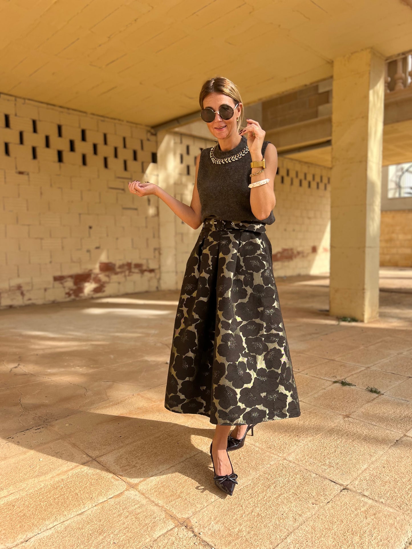 FLORAL JACQUARD MIDI SKIRT