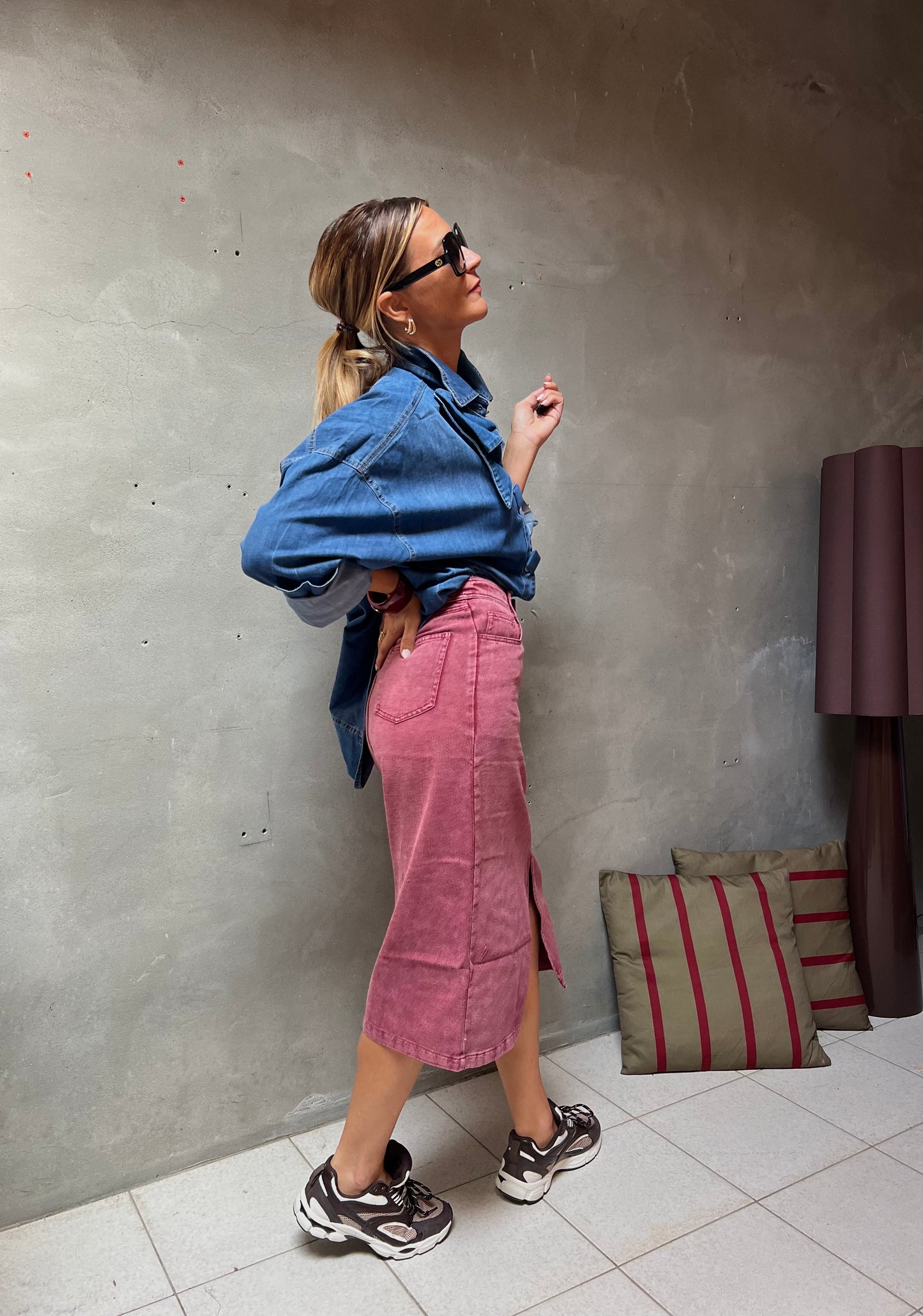 DUSTED PINK DENIM SKIRT