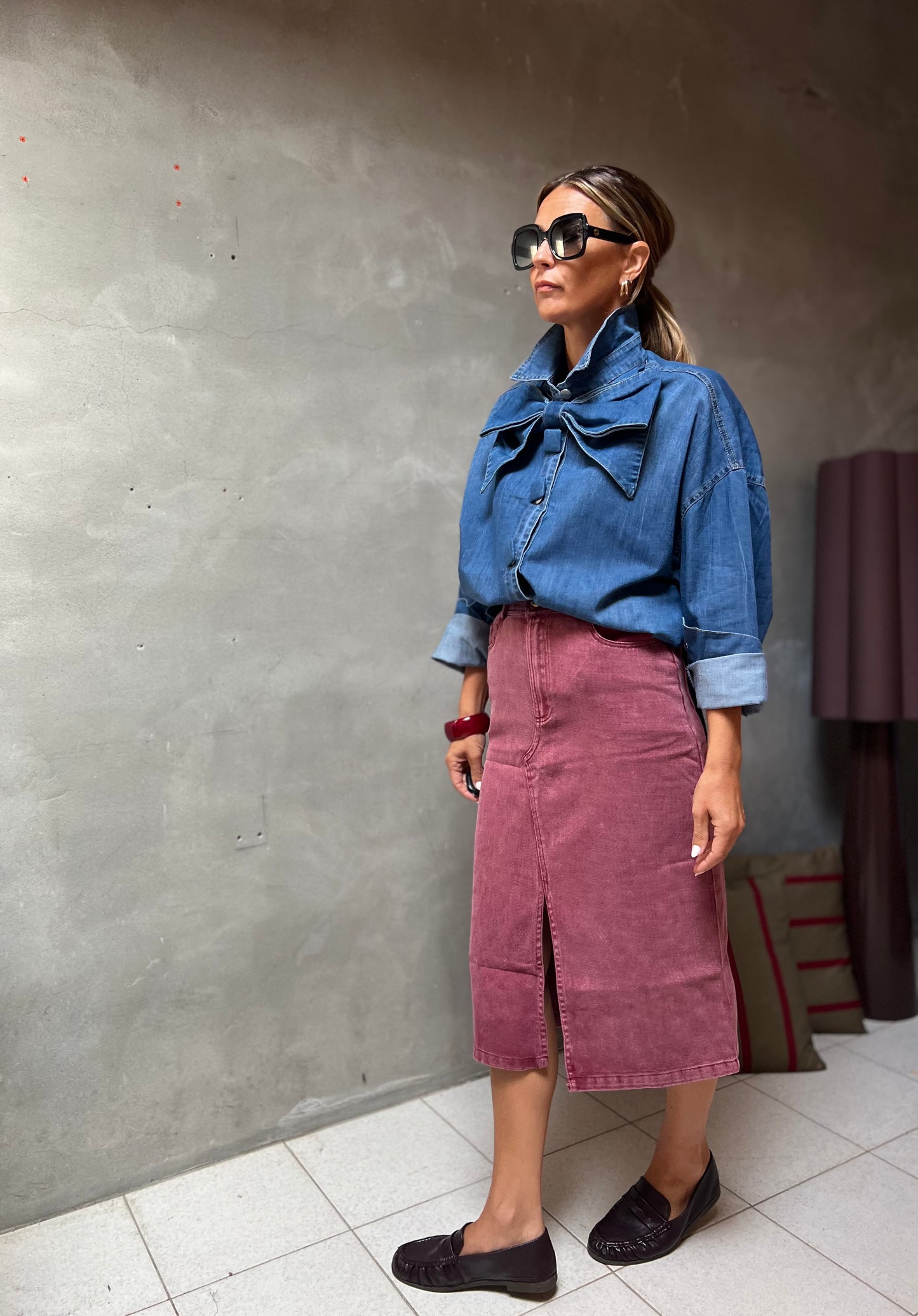 DUSTED PINK DENIM SKIRT