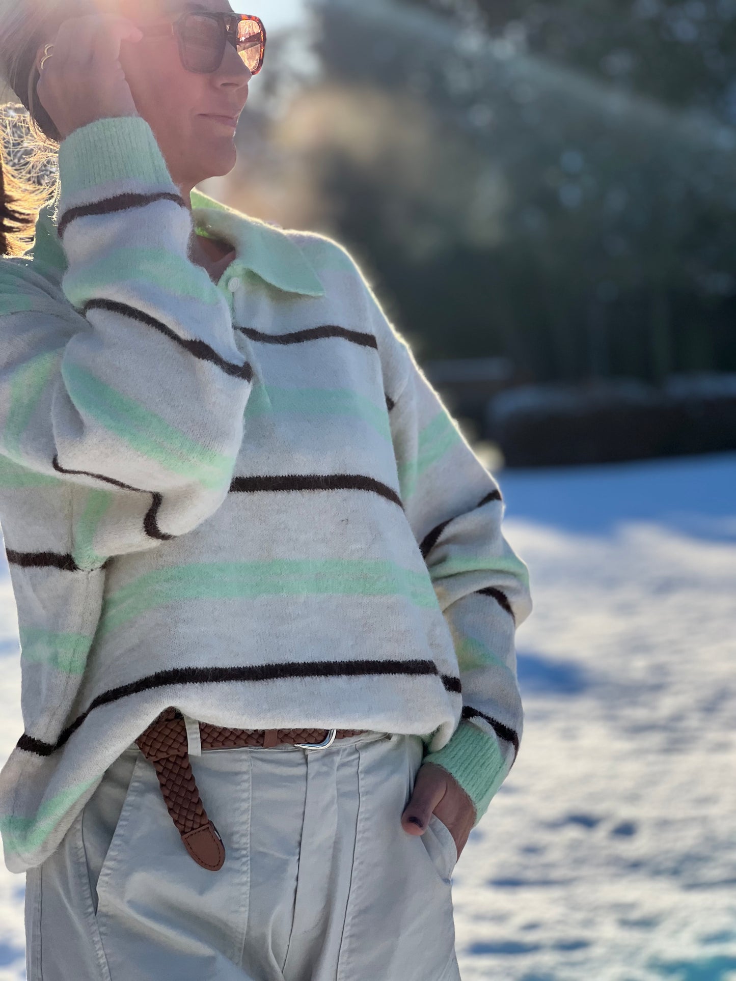 SALM KNITTED POLOSHIRT groen/beige