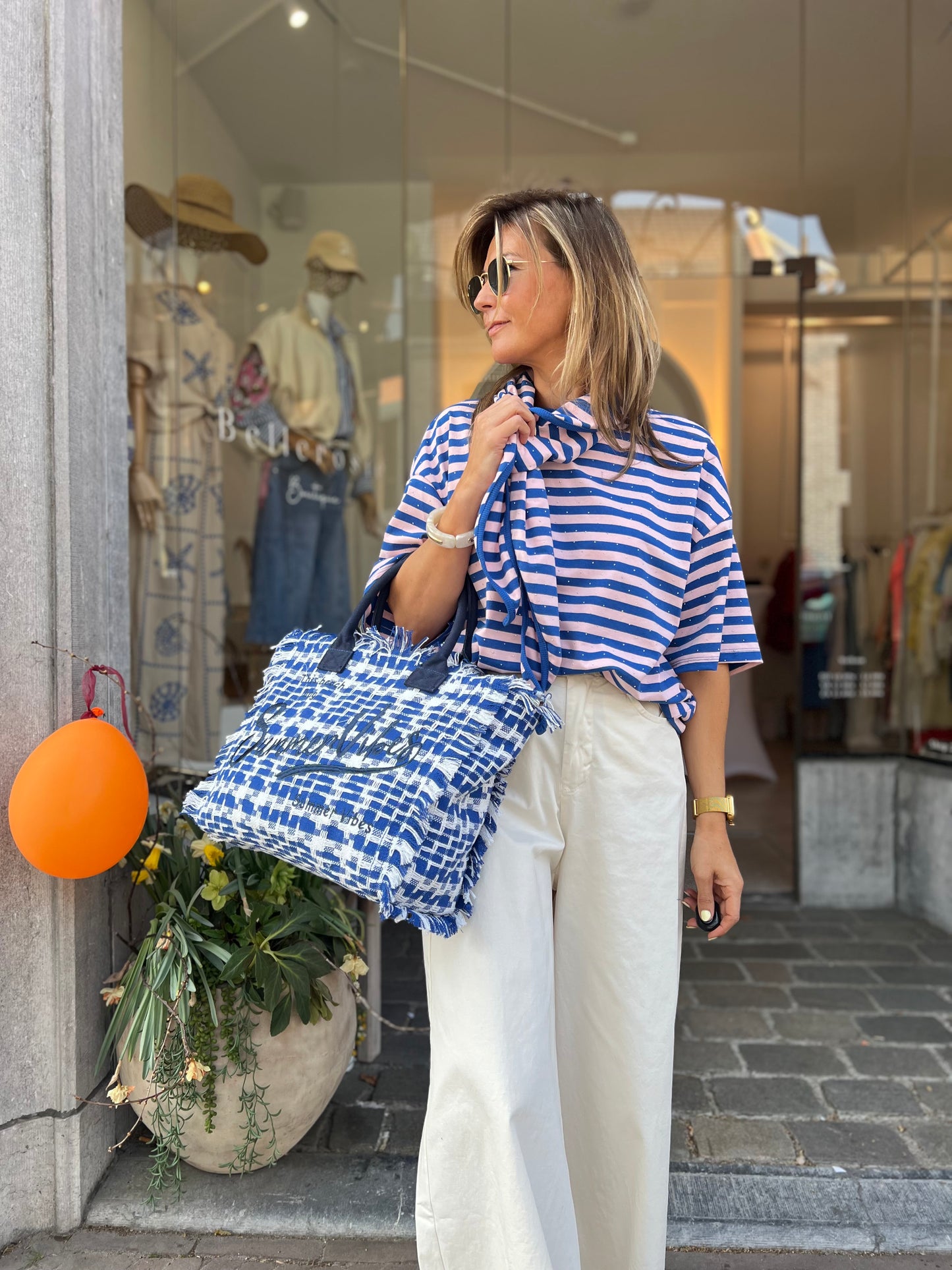 CANDY STRIPE SCARF TEE PINK/BLUE