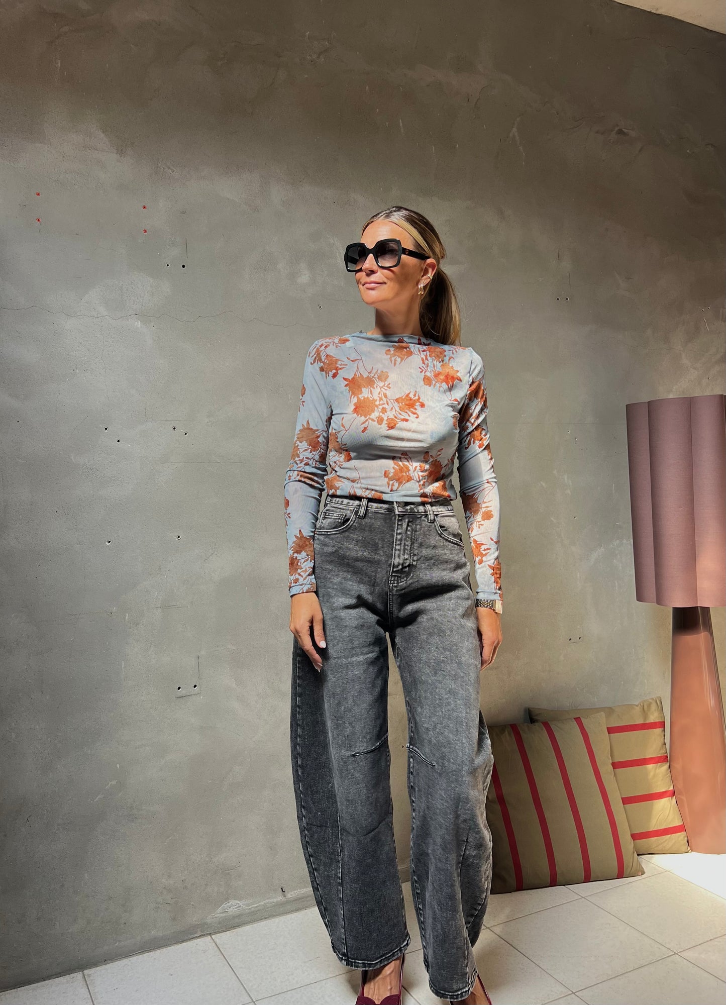 FLORAL MESH TOP POWDER BLUE