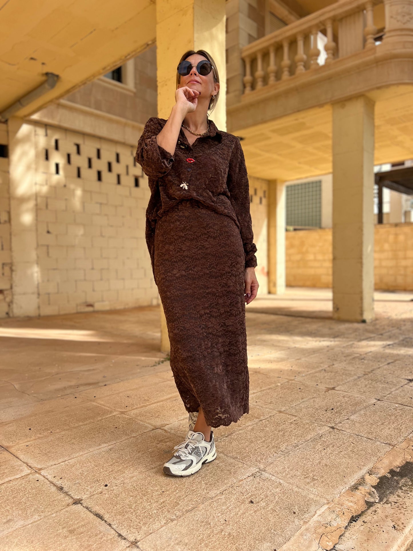 ESDA LACE BLOUSE CHOCOLAT