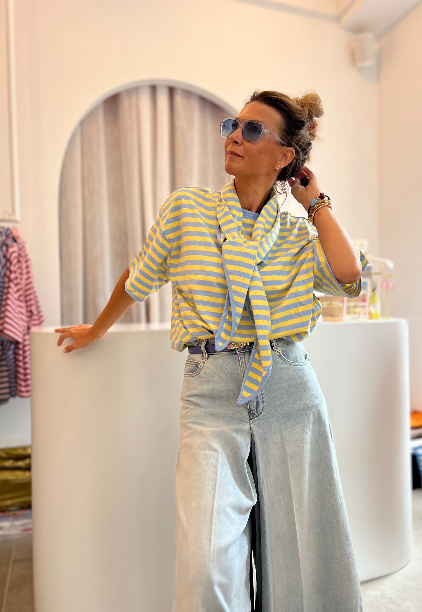 CANDY STRIPE SCARF PINK YELLOW/BLUE