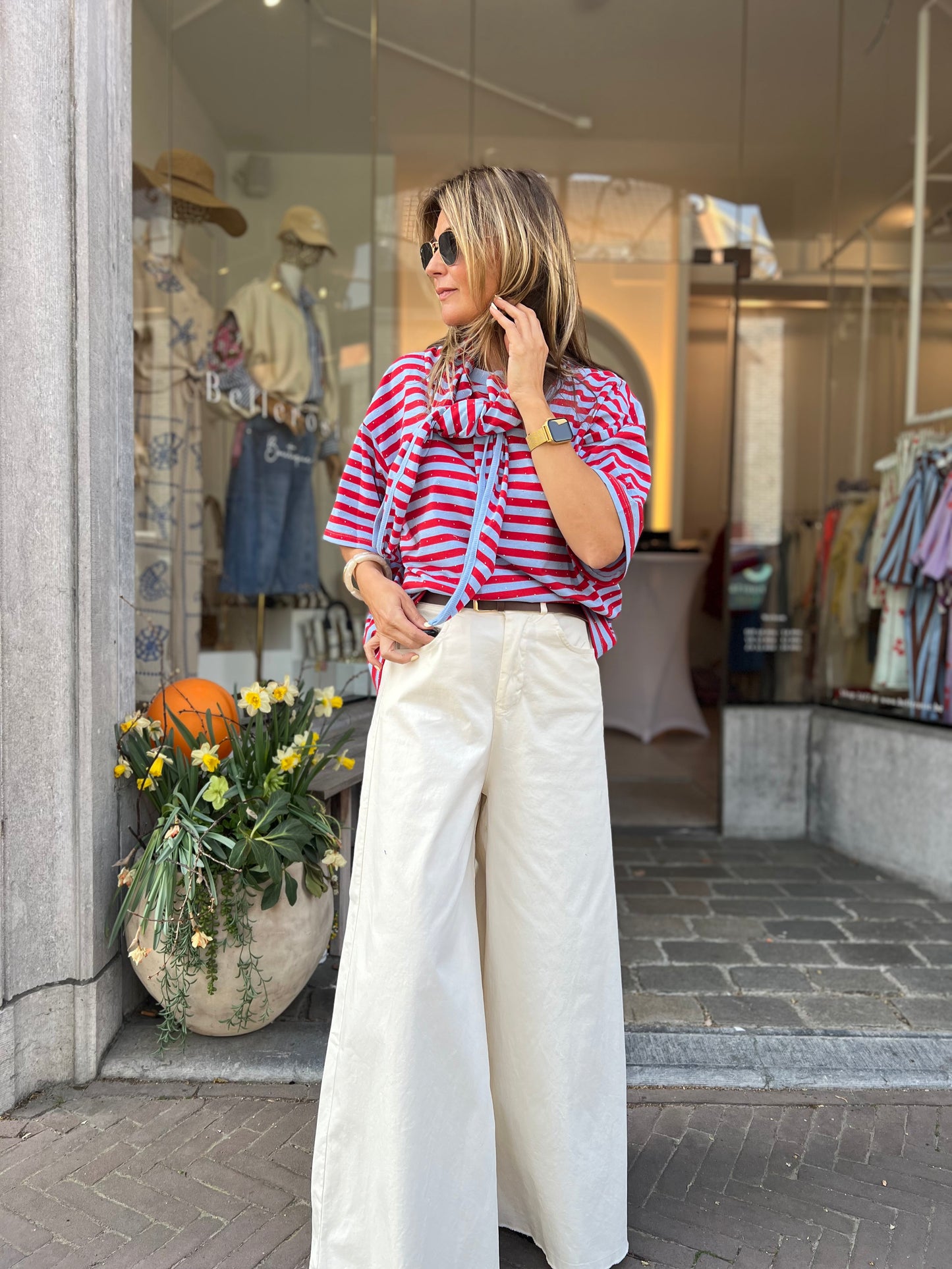 CANDY STRIPE SCARF TEE RED/BLUE