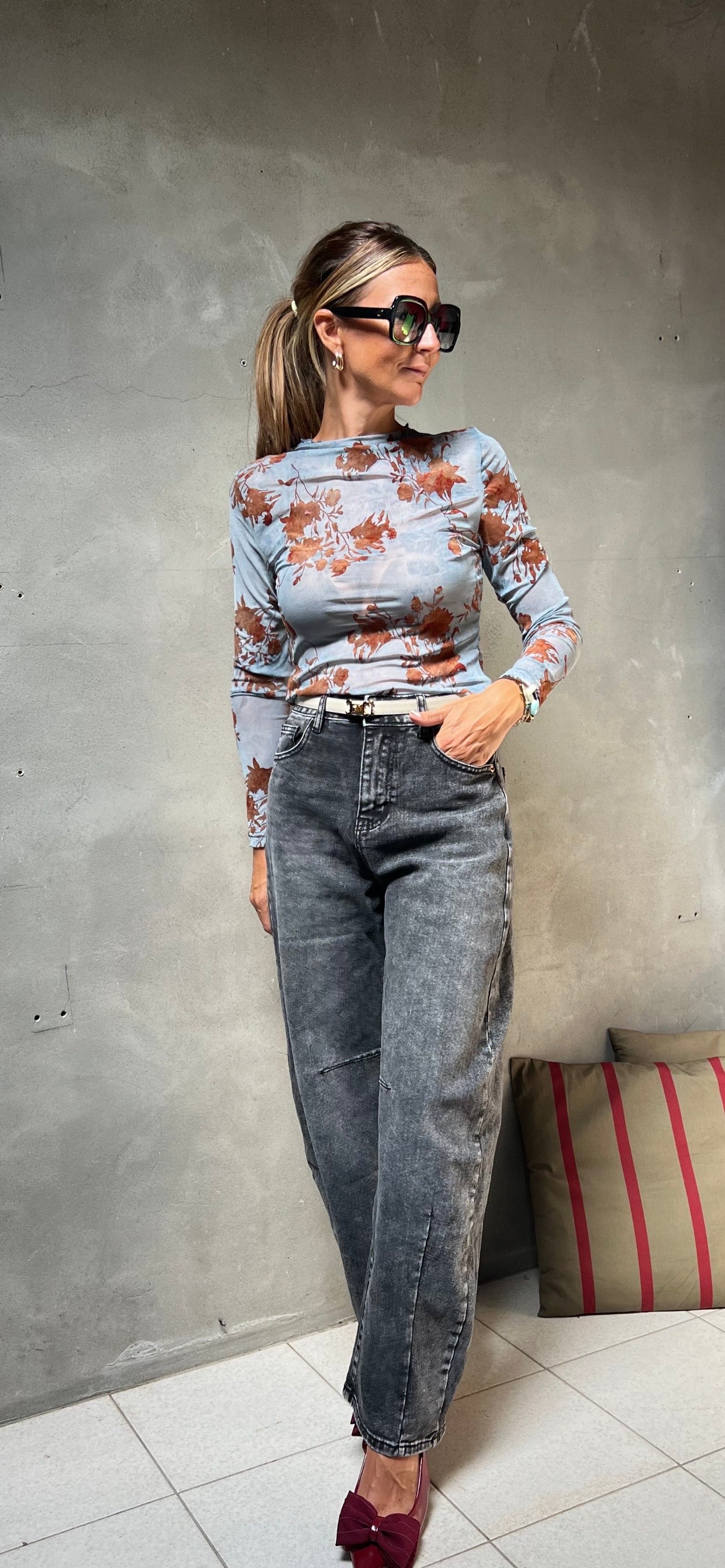 FLORAL MESH TOP POWDER BLUE