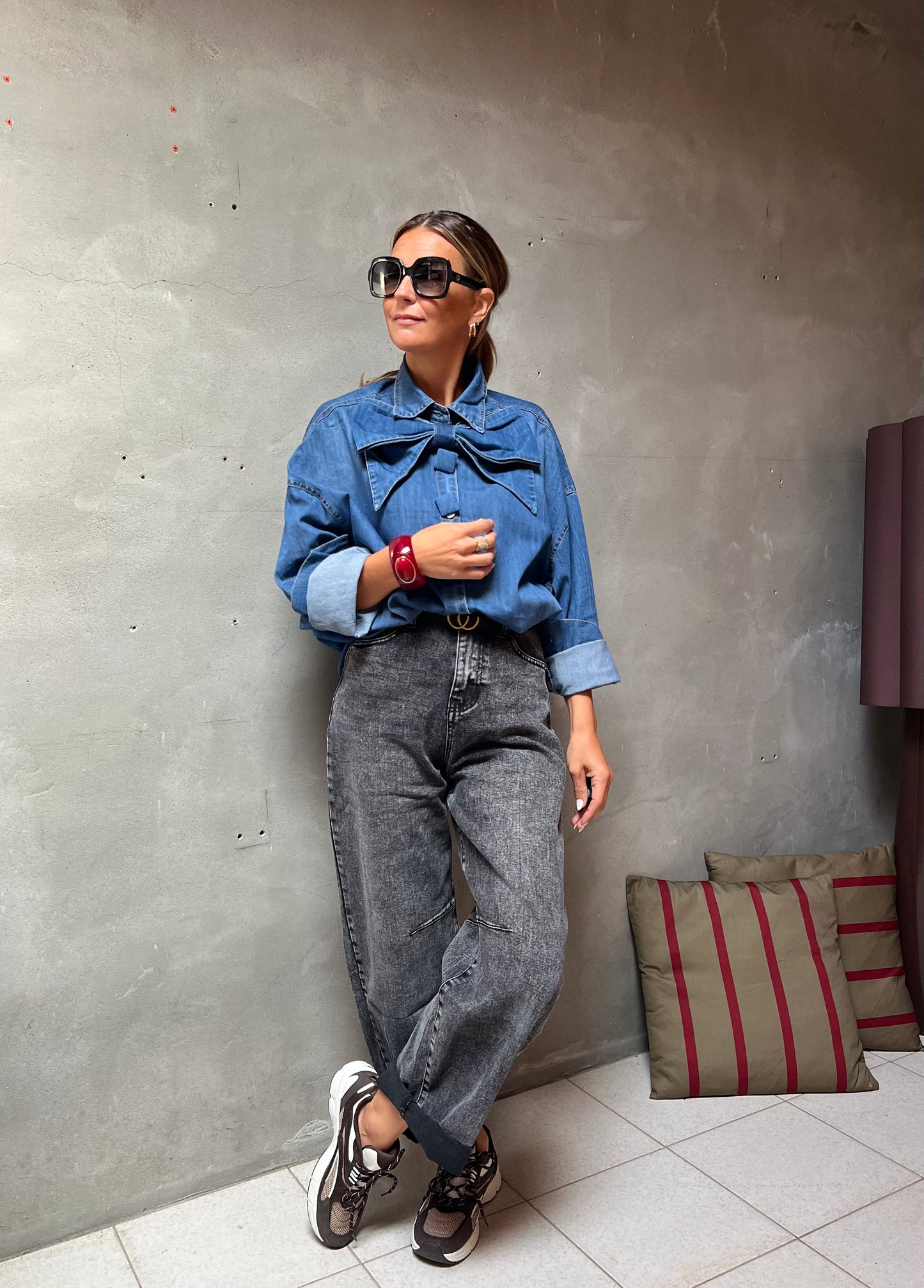 DENIM BOW BLOUSE
