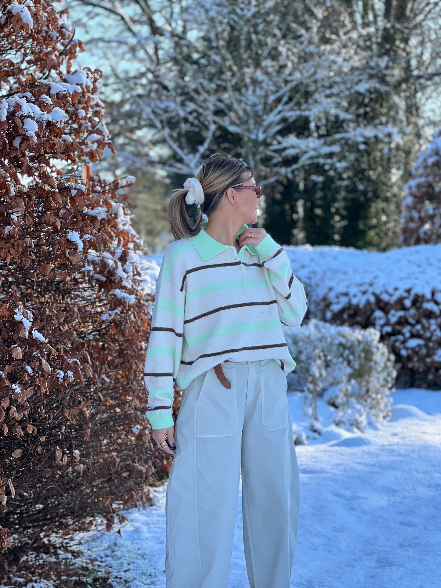 SALM KNITTED POLOSHIRT groen/beige