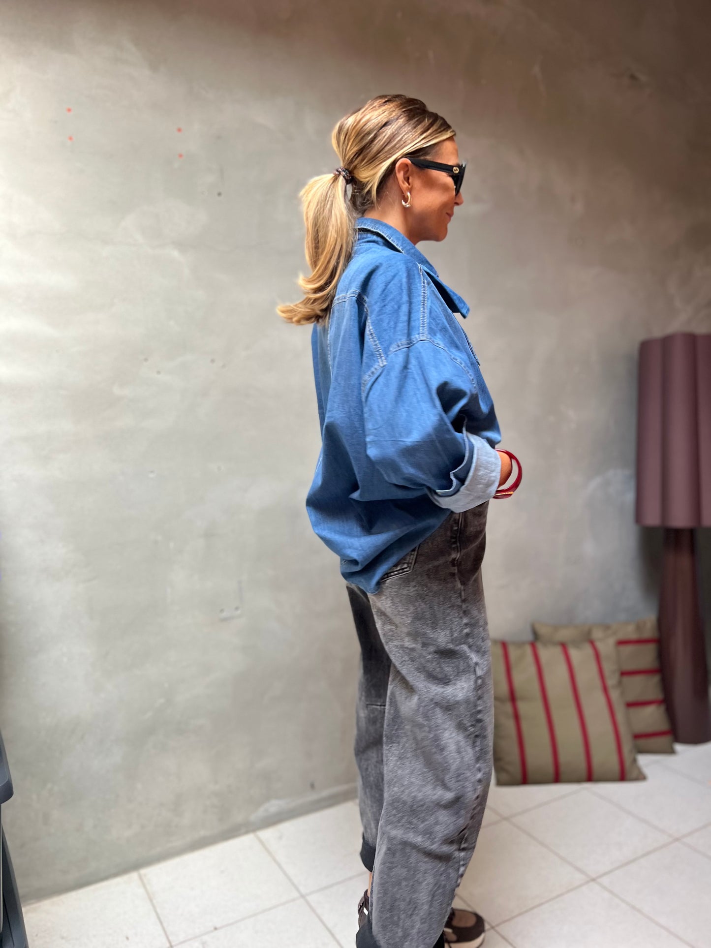 DENIM BOW BLOUSE