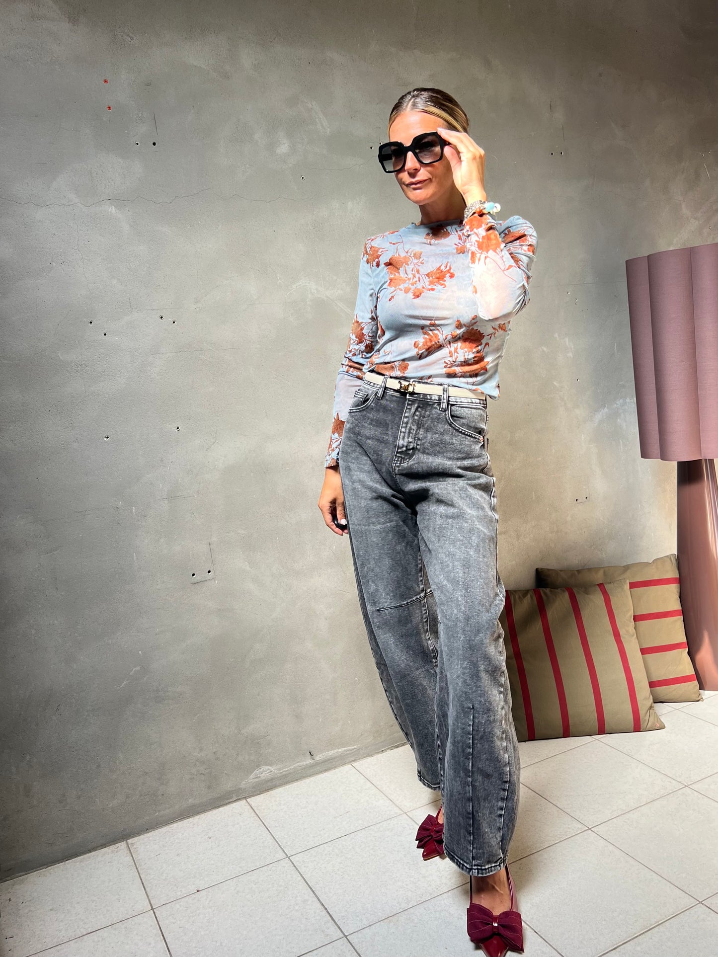 FLORAL MESH TOP POWDER BLUE