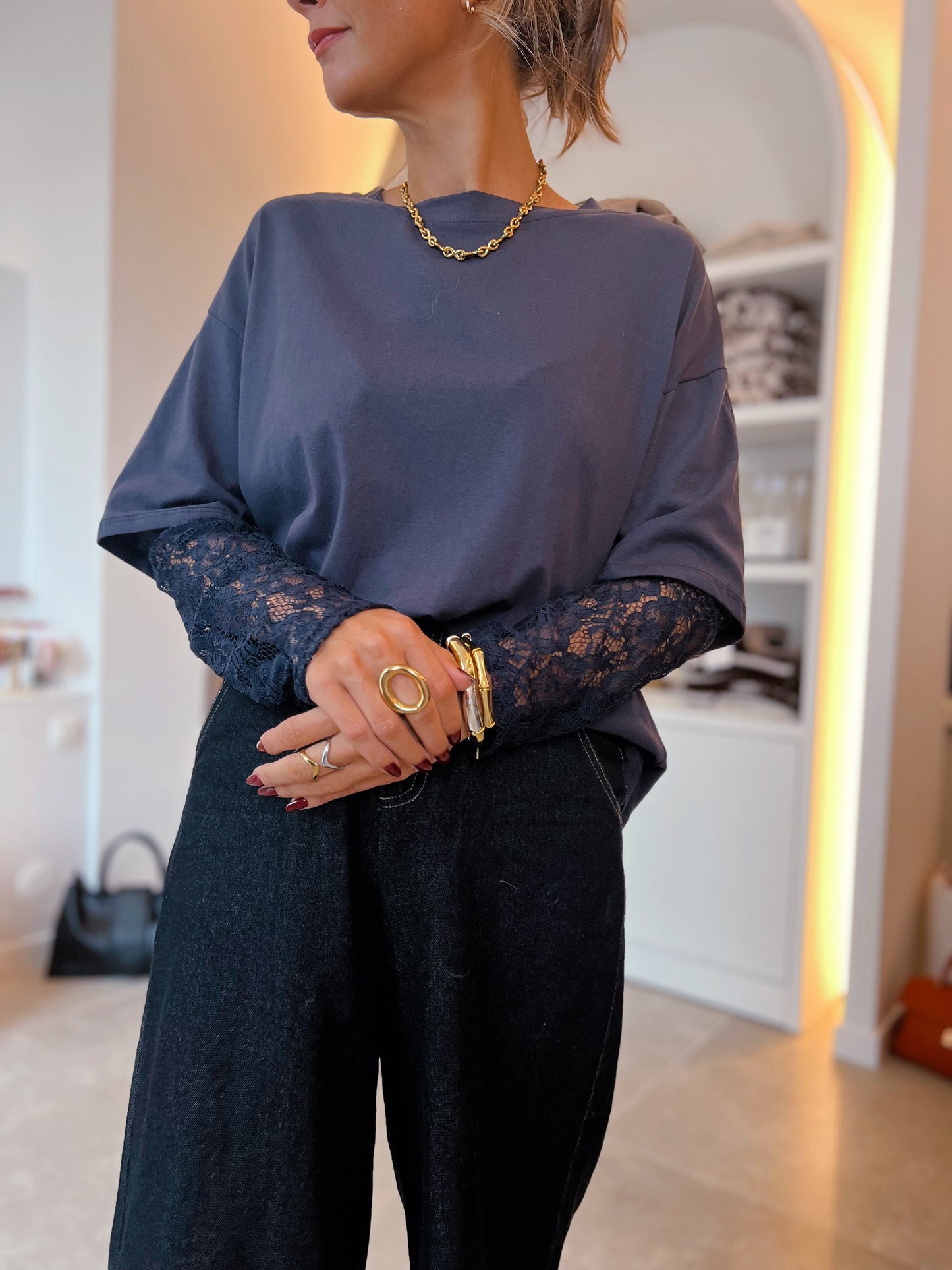 LACE LAYER TEE MARINE