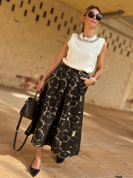 FLORAL JACQUARD MIDI SKIRT