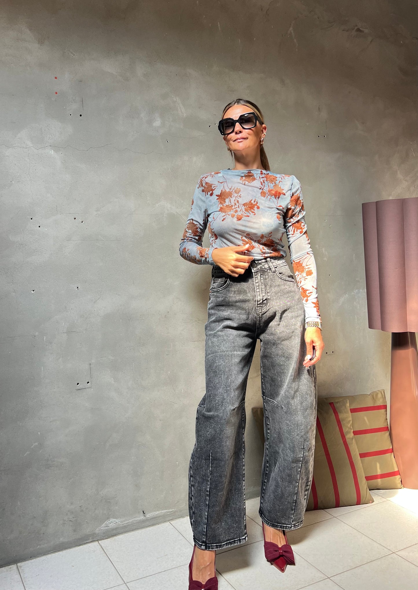 FLORAL MESH TOP POWDER BLUE