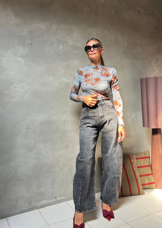 FLORAL MESH TOP POWDER BLUE