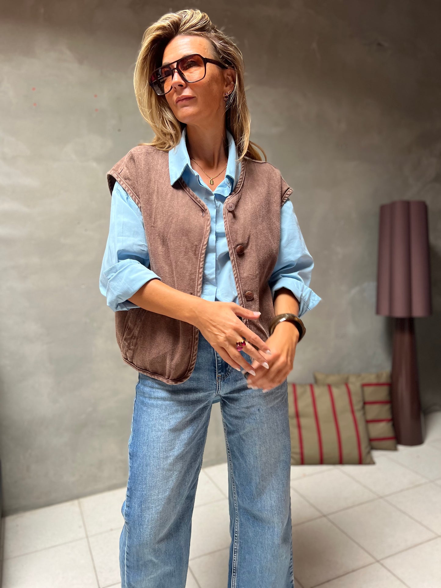 GILET BROWN WASHED