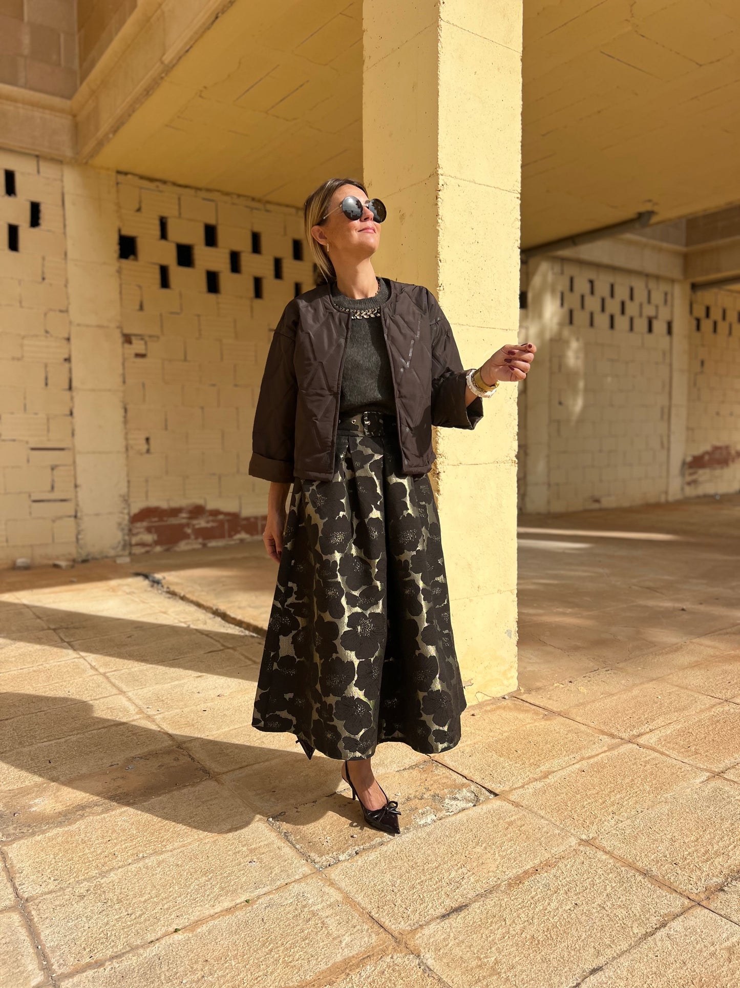 FLORAL JACQUARD MIDI SKIRT