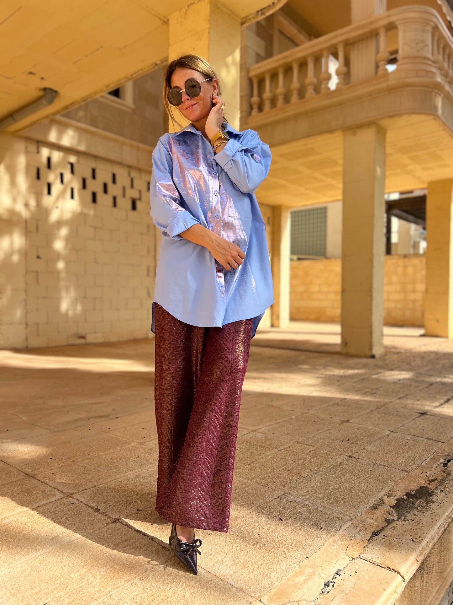 ANDEZ PANTS WINE SHIMMER