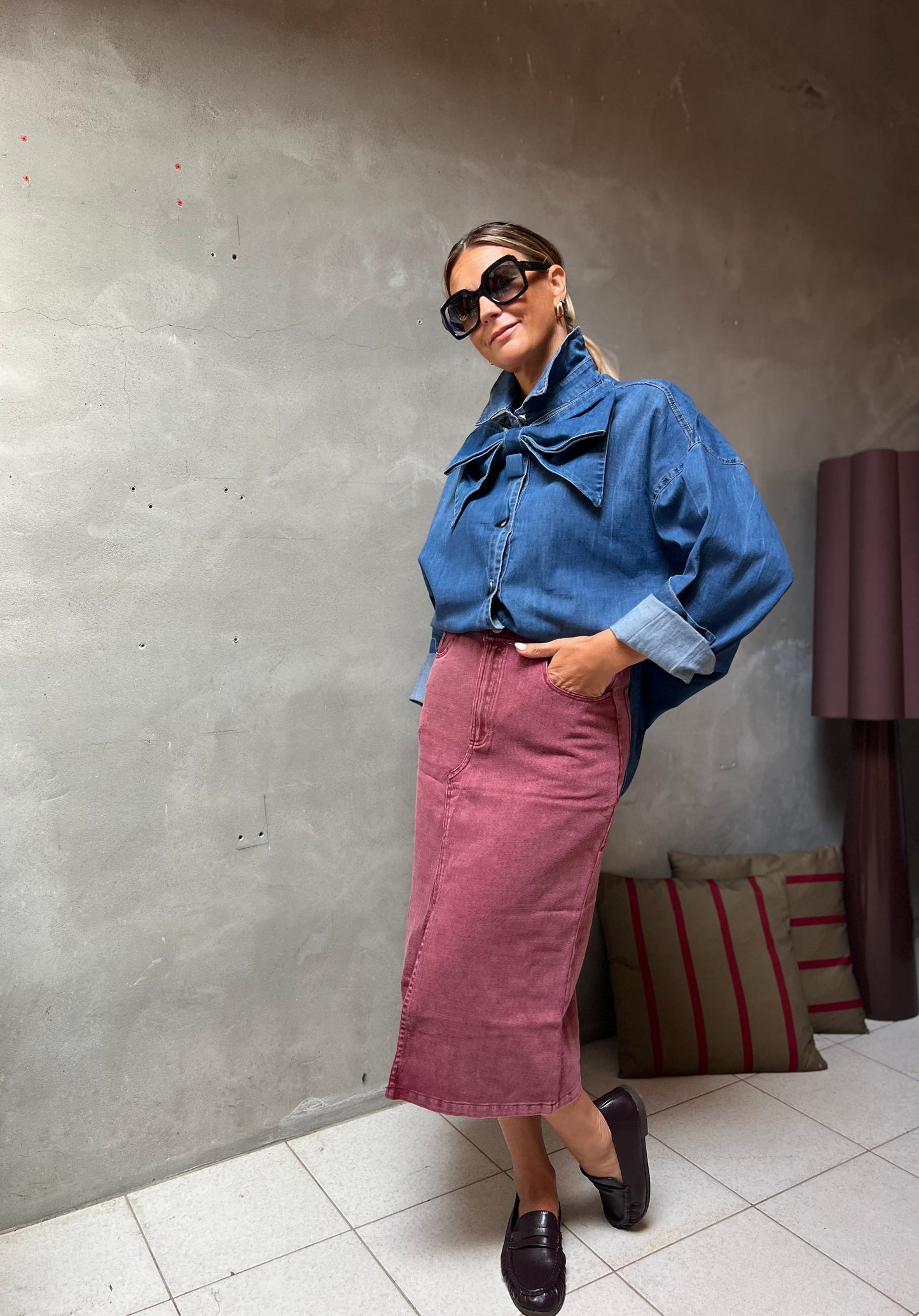 DUSTED PINK DENIM SKIRT