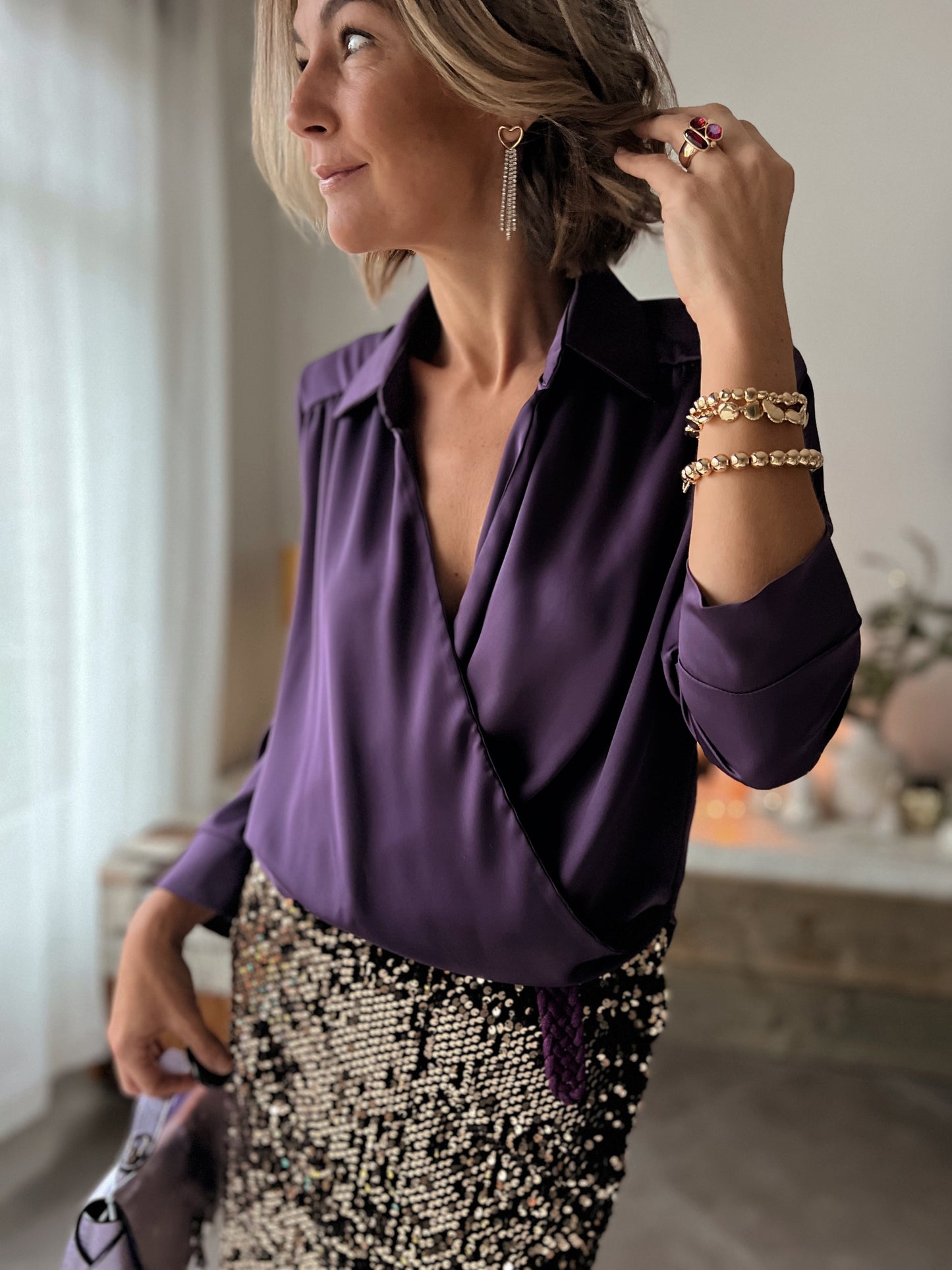 SATIN PURPLE BLOUSE