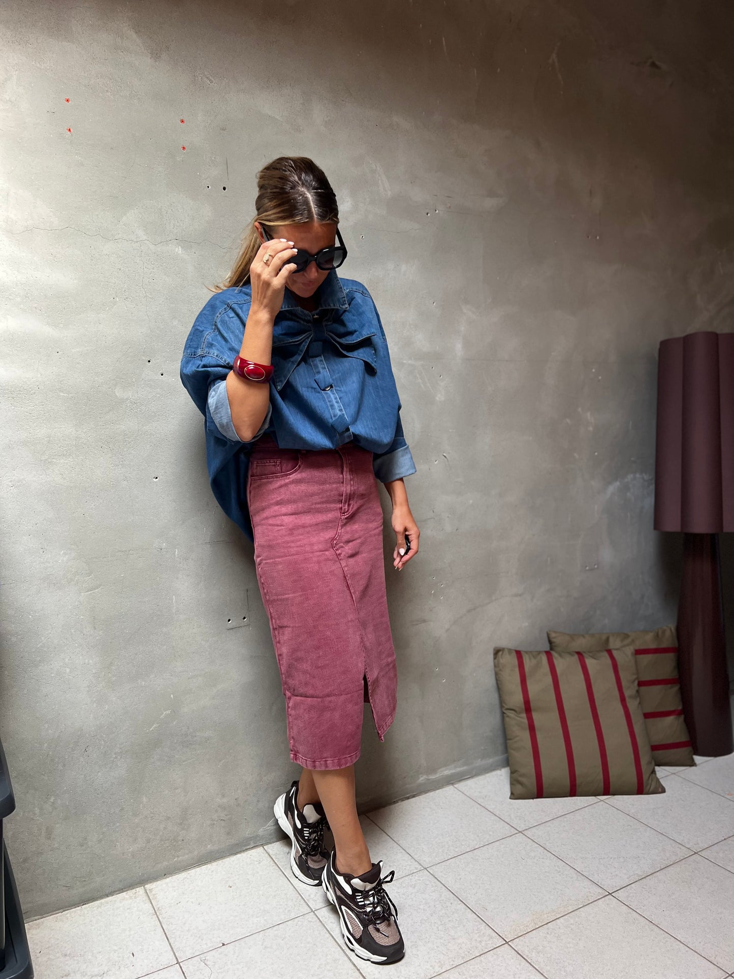 DUSTED PINK DENIM SKIRT