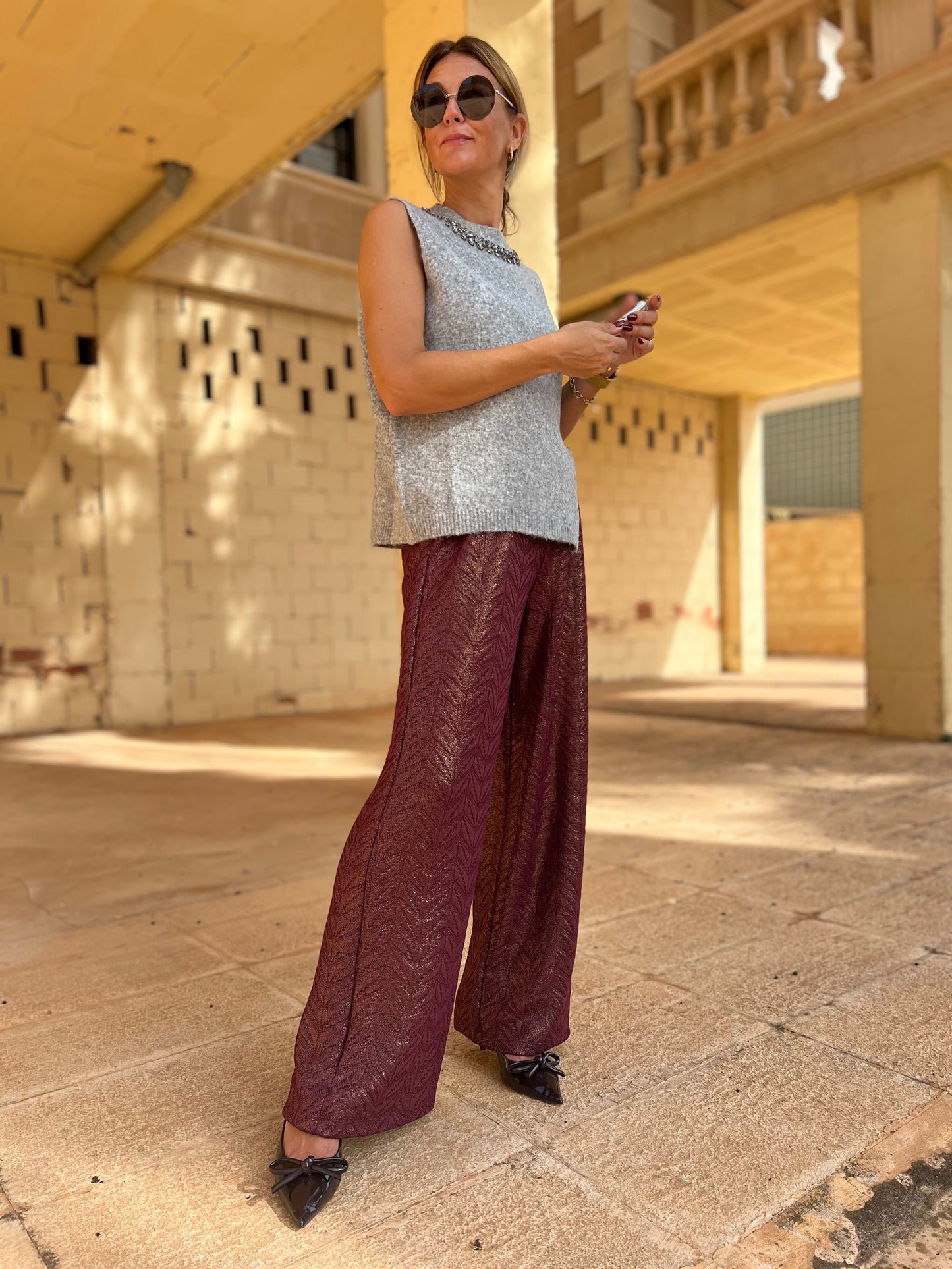 ANDEZ PANTS WINE SHIMMER