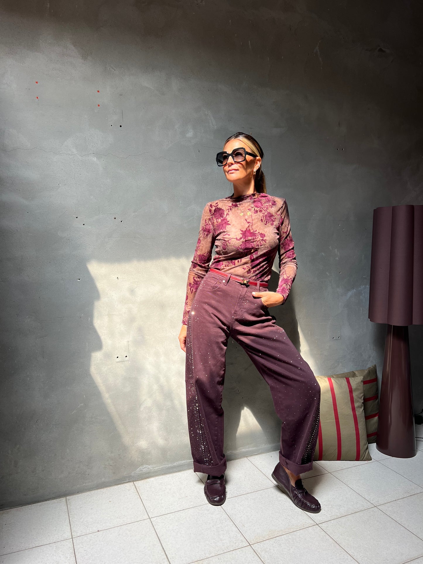 ELODIE RHINESTONE BARREL PANTS