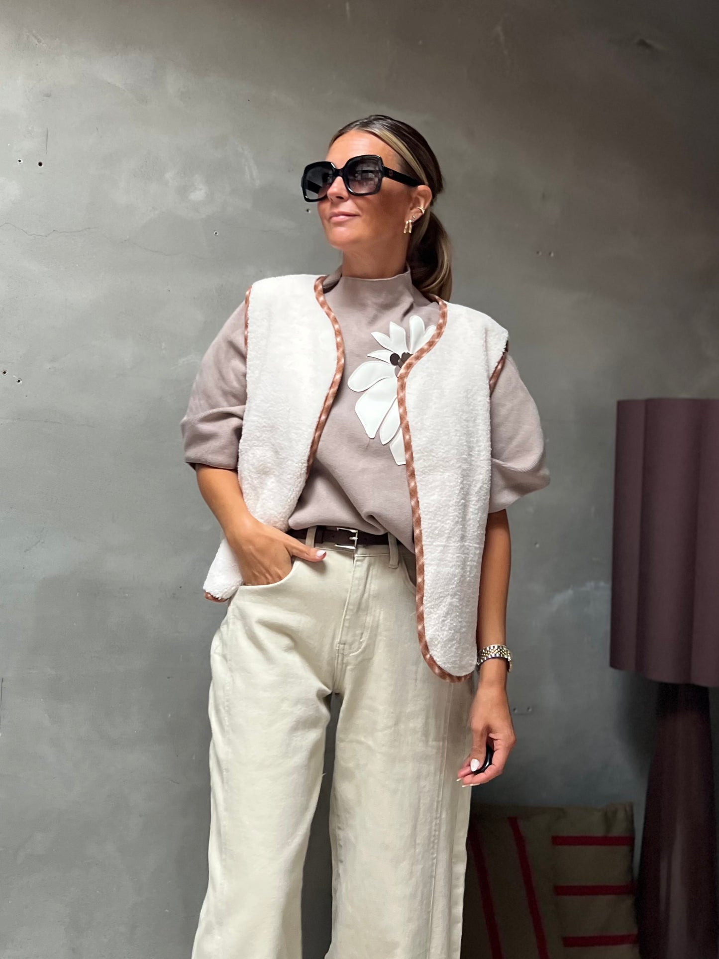 GILET TEDDY ECRU/CARAMEL