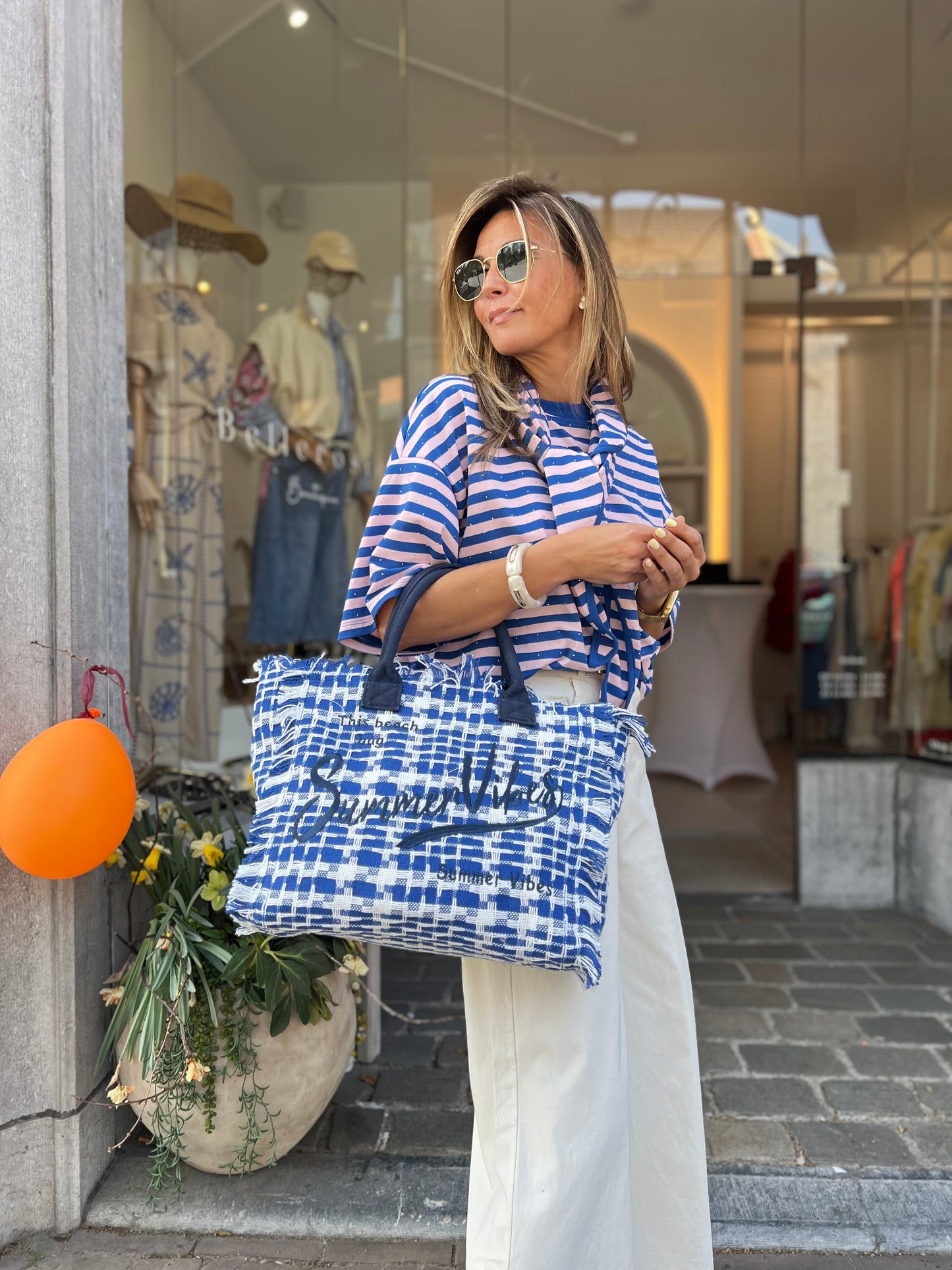 CANDY STRIPE SCARF TEE PINK/BLUE