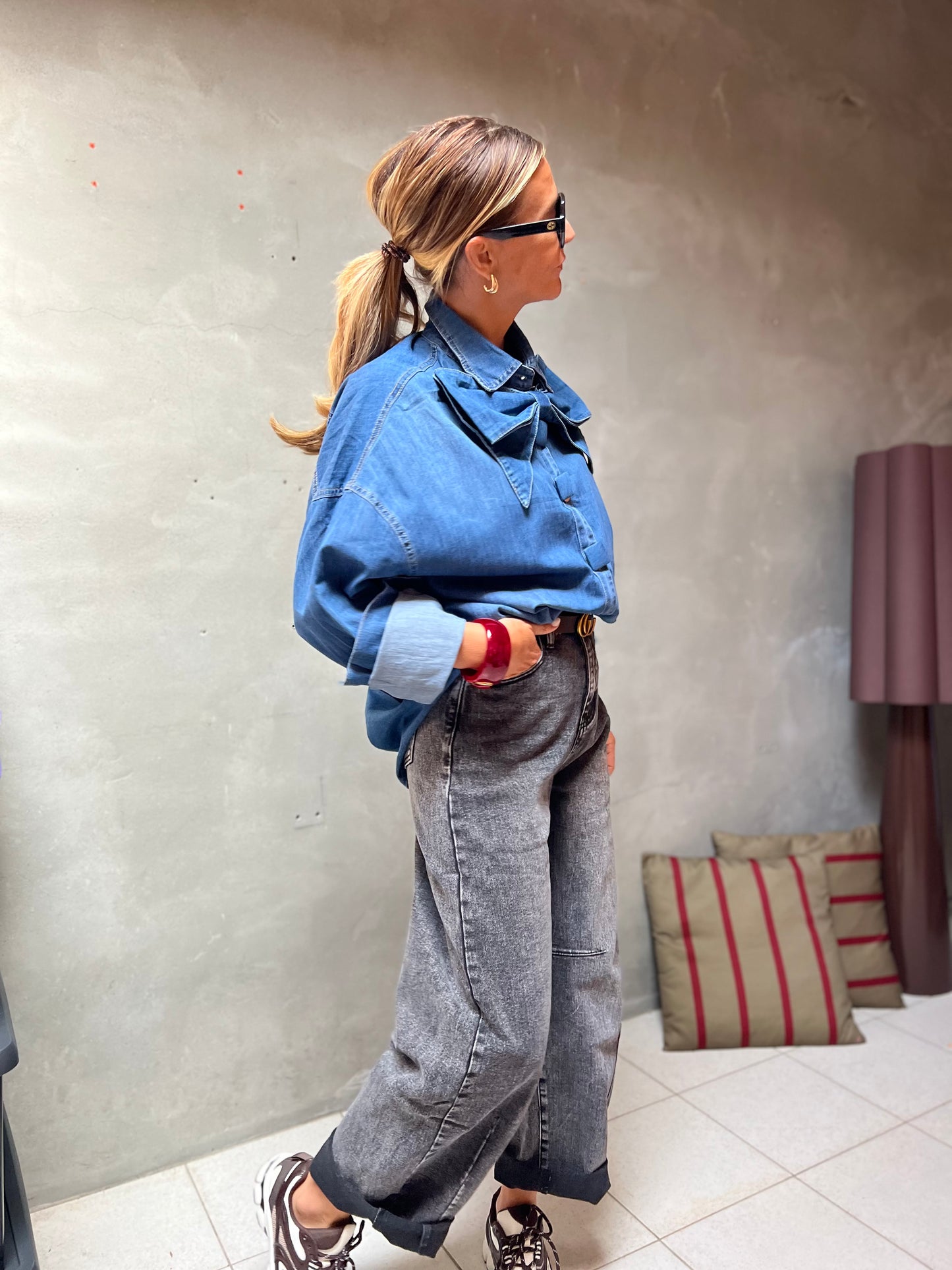DENIM BOW BLOUSE