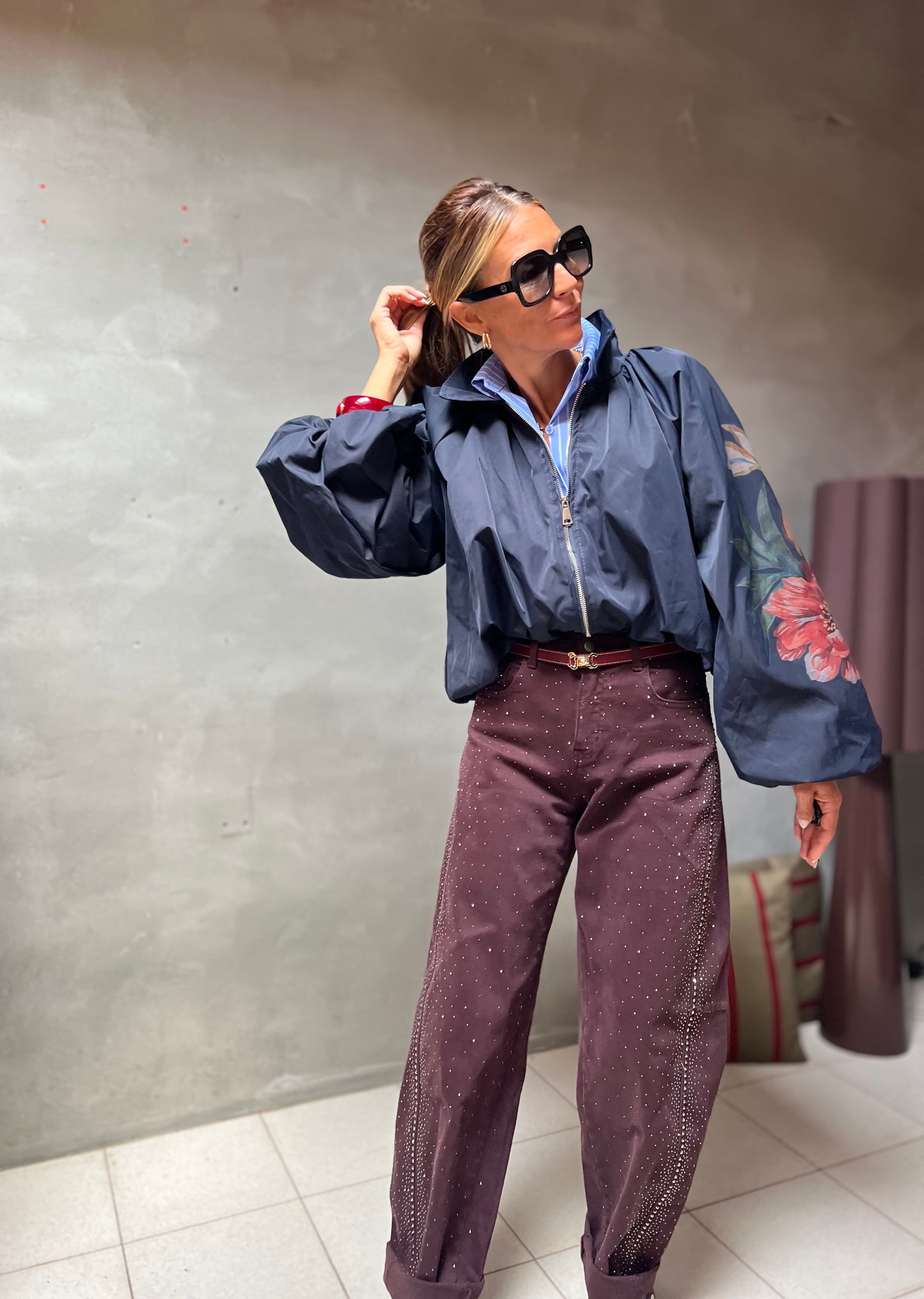 LEONIE BOMBER NAVY FLORAL