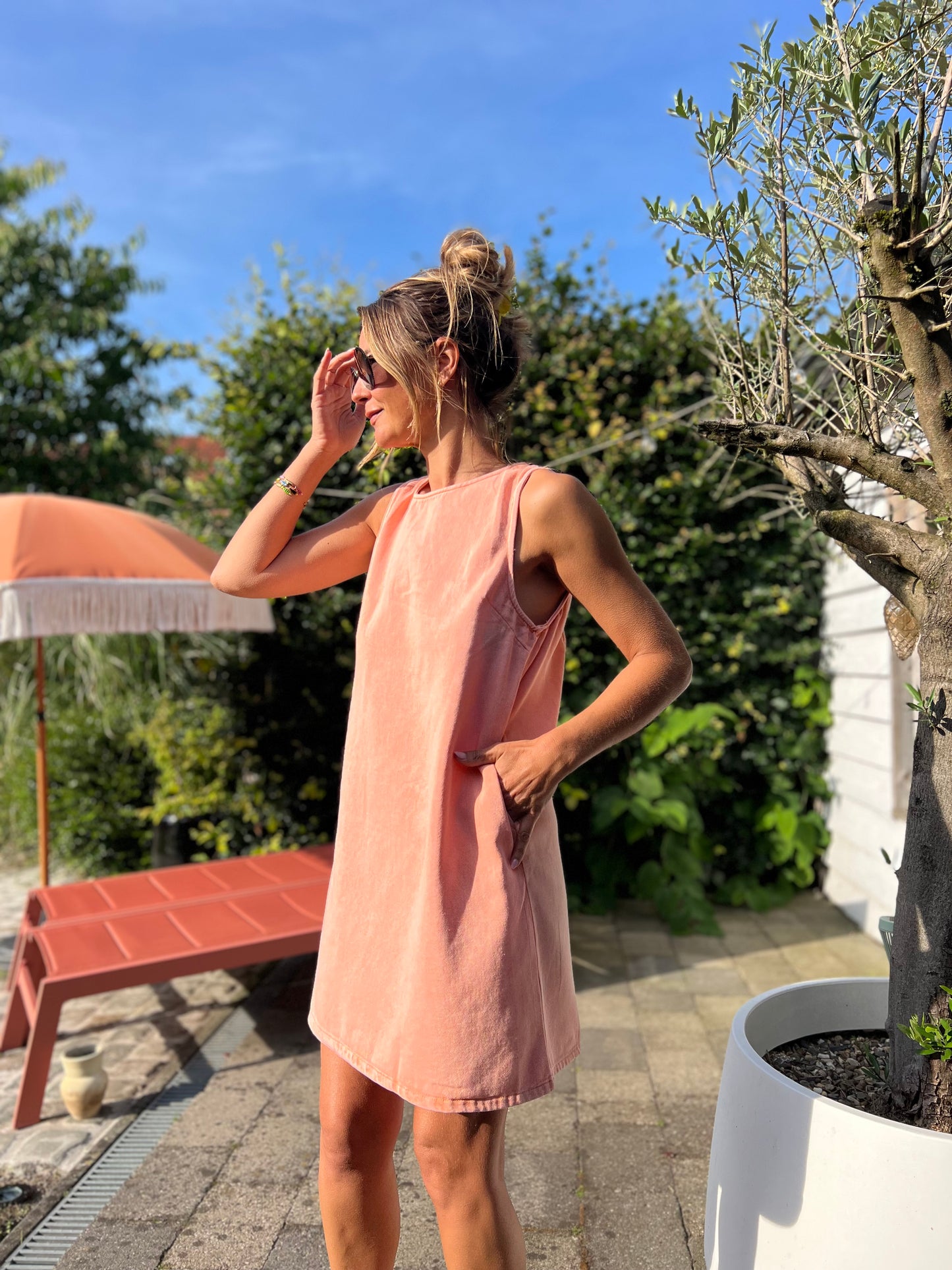 JESS DENIM DRESS PEACH