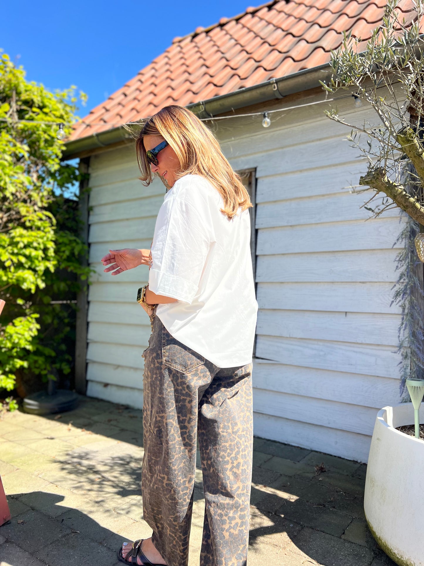 LÉOPARD STUDDED BARREL PANTS